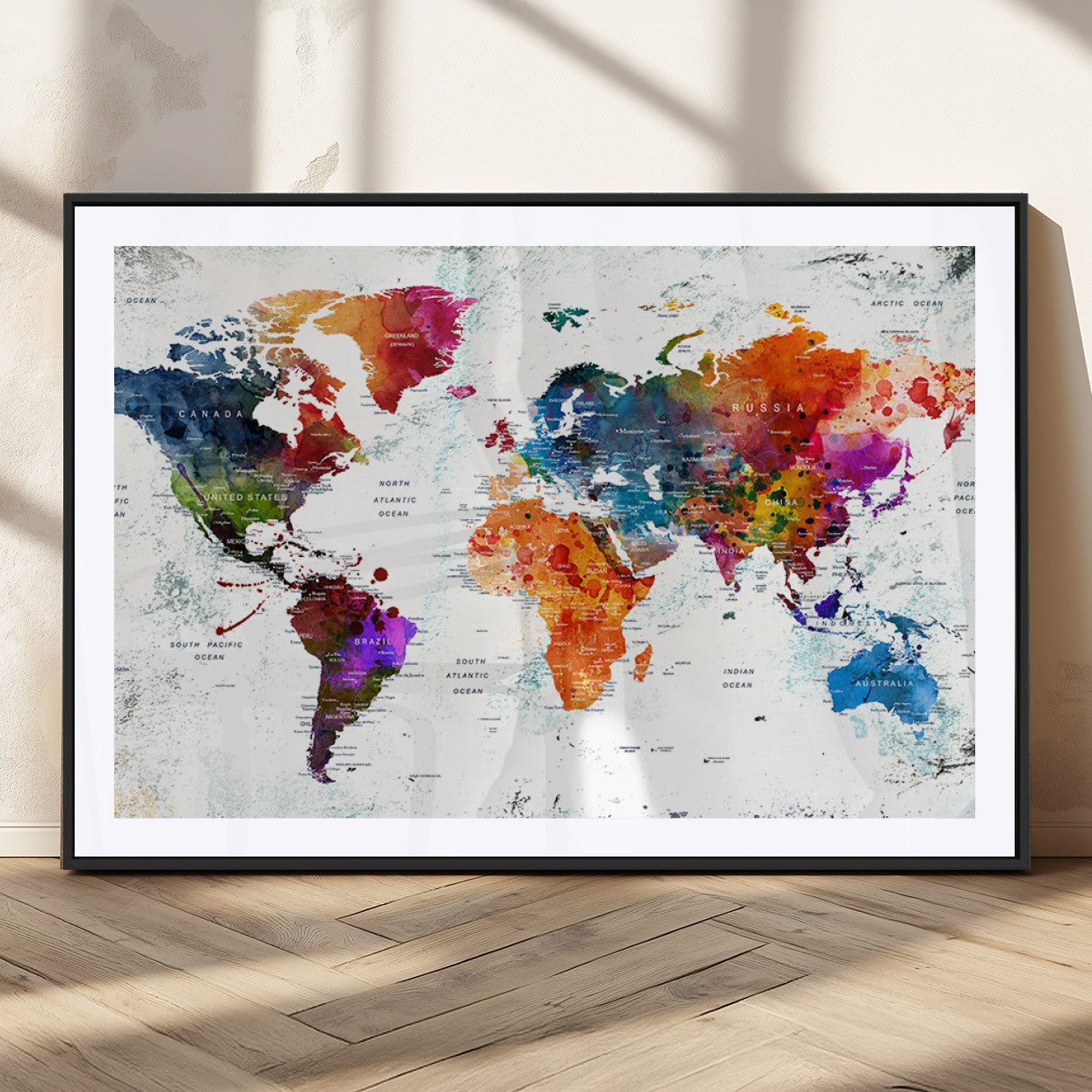 MGC-FP-36x24 - Push Pin World Map Canvas Print – Framed Wall Art for Couples to Track Their Travels – Anniversary