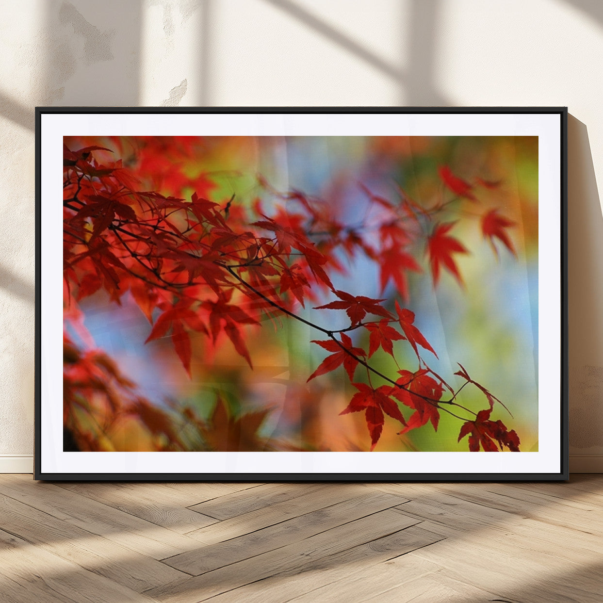 MGC-FP-36x24 - Red Leaves Autumn Forest Wall Art Canvas, Red Leaves Autumn Forest Canvas Print