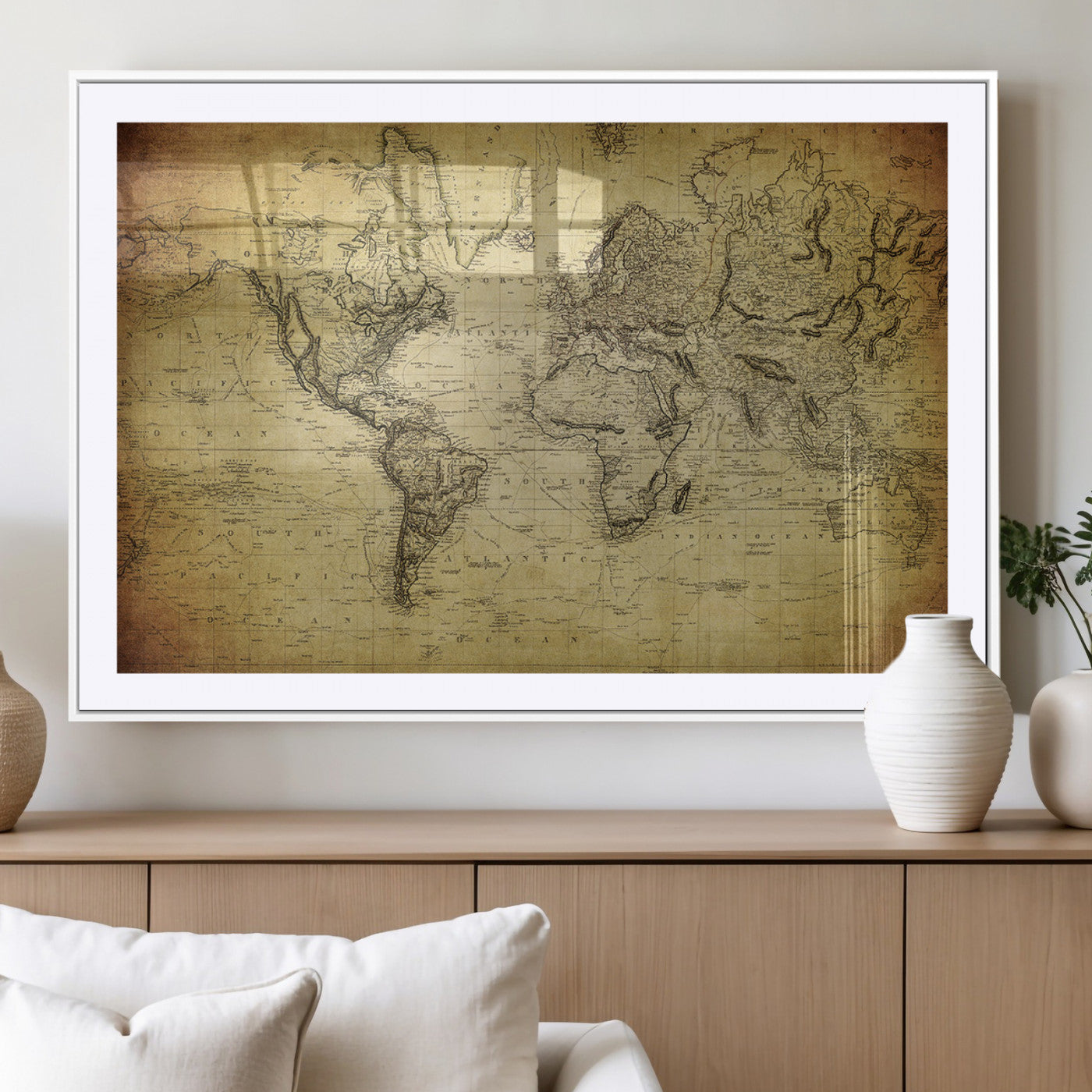 MGC-FP-36x24 - Push Pin World Map Canvas Print – Framed Wall Art for Couples to Track Their Travels – Anniversary