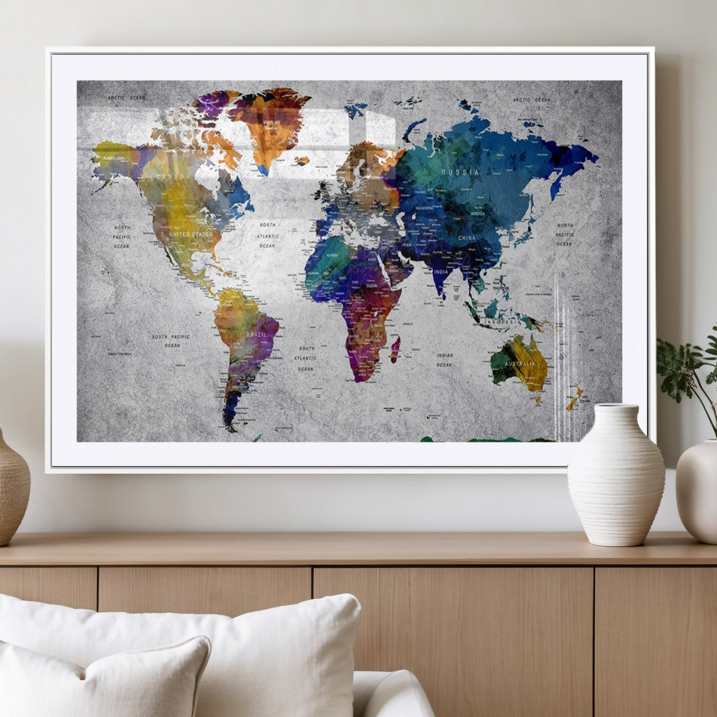 MGC-FP-36x24 - Push Pin World Map Canvas Print – Framed Wall Art for Couples to Track Their Travels – Anniversary