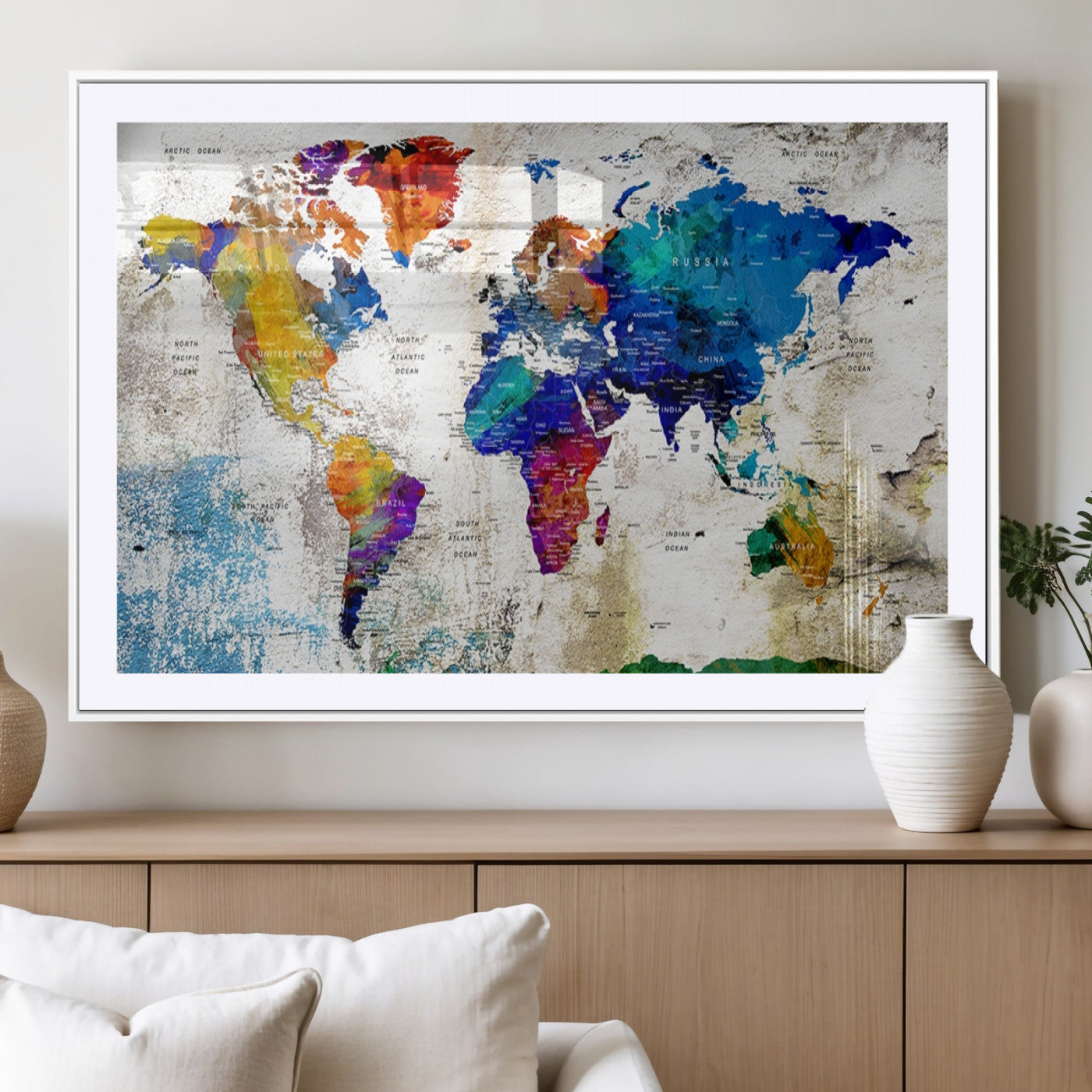 MGC-FP-36x24 - Push Pin World Map Canvas Print – Framed Wall Art for Couples to Track Their Travels – Anniversary