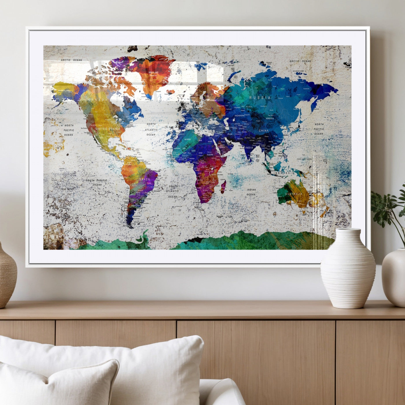 MGC-FP-36x24 - Push Pin World Map Canvas Print – Framed Wall Art for Couples to Track Their Travels – Anniversary