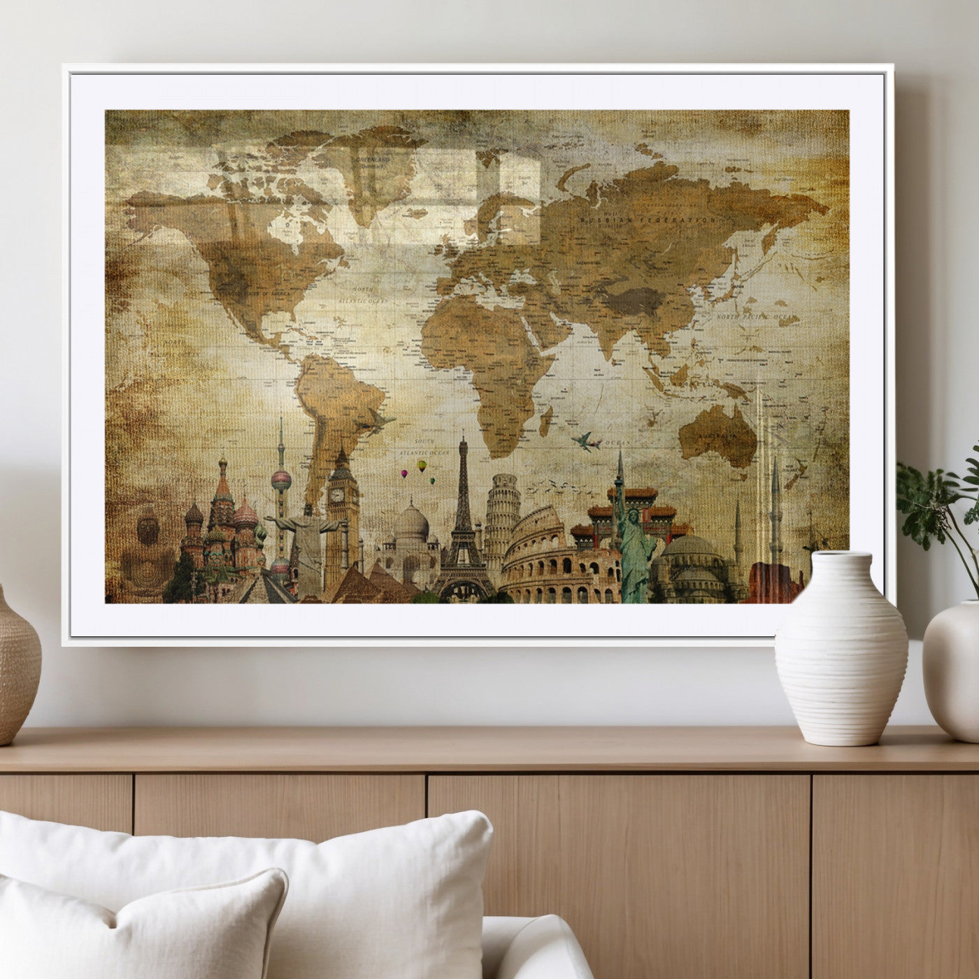 MGC-FP-36x24 - Push Pin World Map Canvas Print – Framed Wall Art for Couples to Track Their Travels – Anniversary