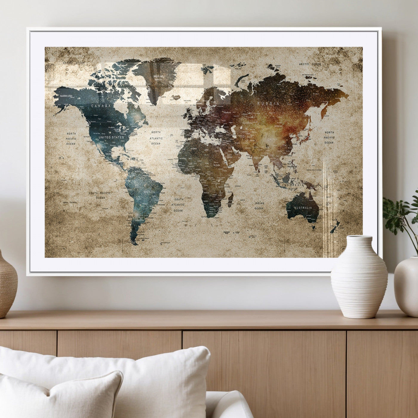 MGC-FP-36x24 - Push Pin World Map Canvas Print – Framed Wall Art for Couples to Track Their Travels – Anniversary