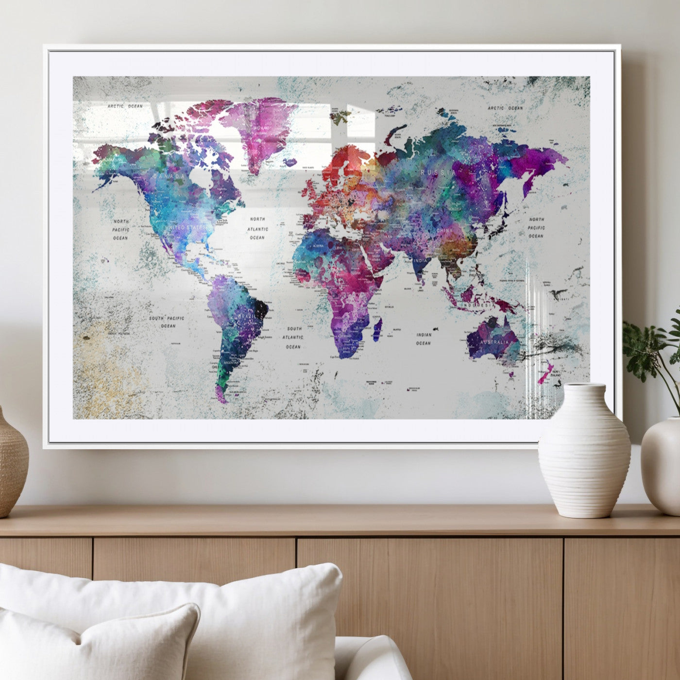 MGC-FP-36x24 - Push Pin World Map Canvas Print – Framed Wall Art for Couples to Track Their Travels – Anniversary