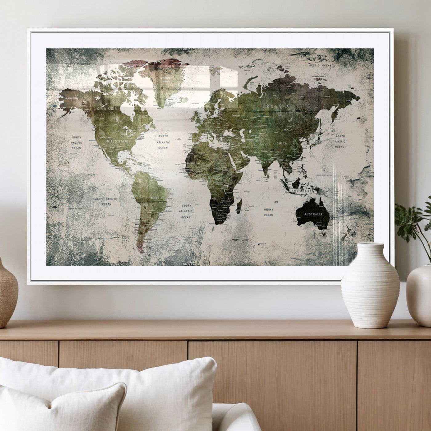 MGC-FP-36x24 - Push Pin World Map Canvas Print – Framed Wall Art for Couples to Track Their Travels – Anniversary