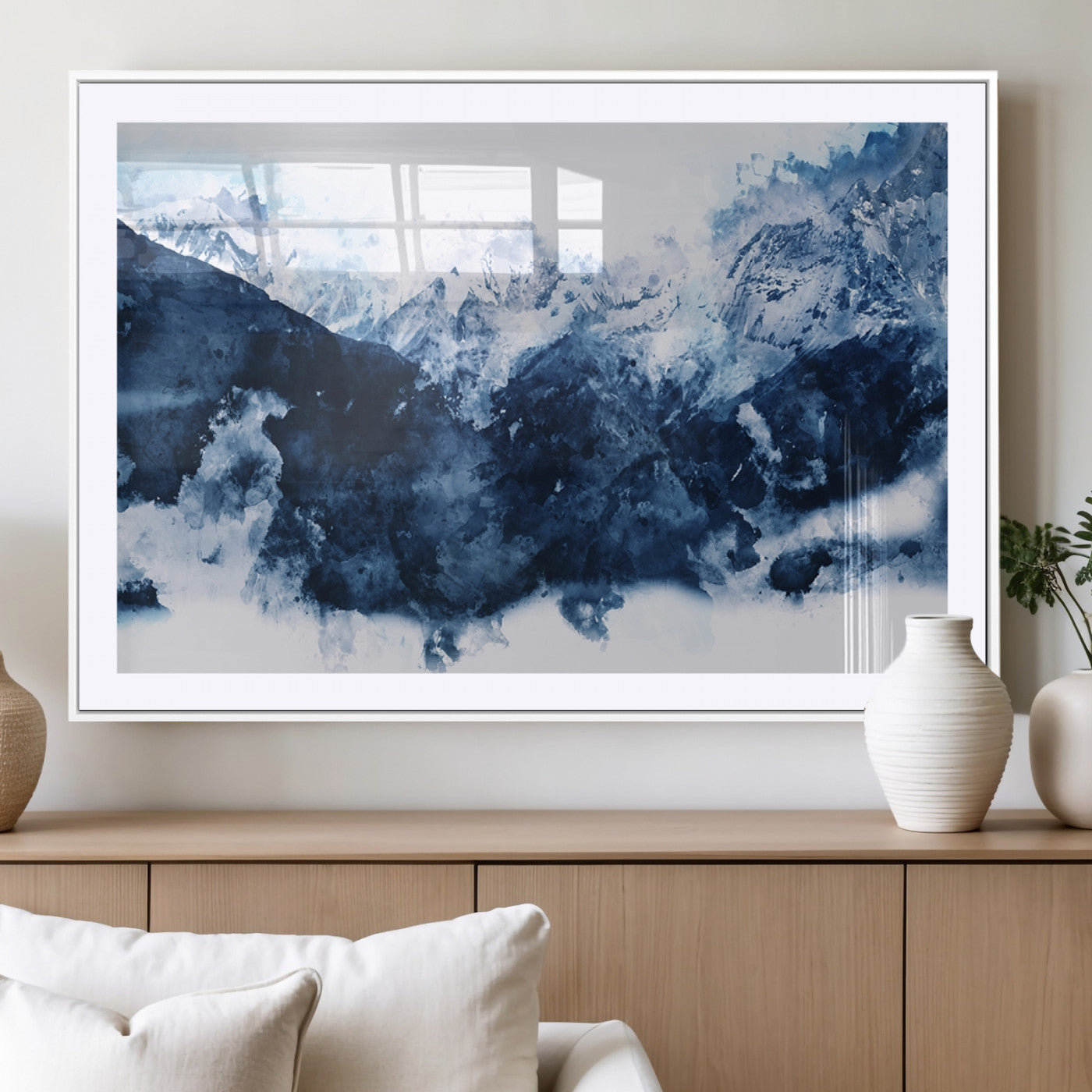 81700-MGV-CV-36X24-Abstract Blue Mountain Canvas Wall Art – Modern Triptych Landscape Print – Contemporary Nature Decor for Living Room or Office – Ready to