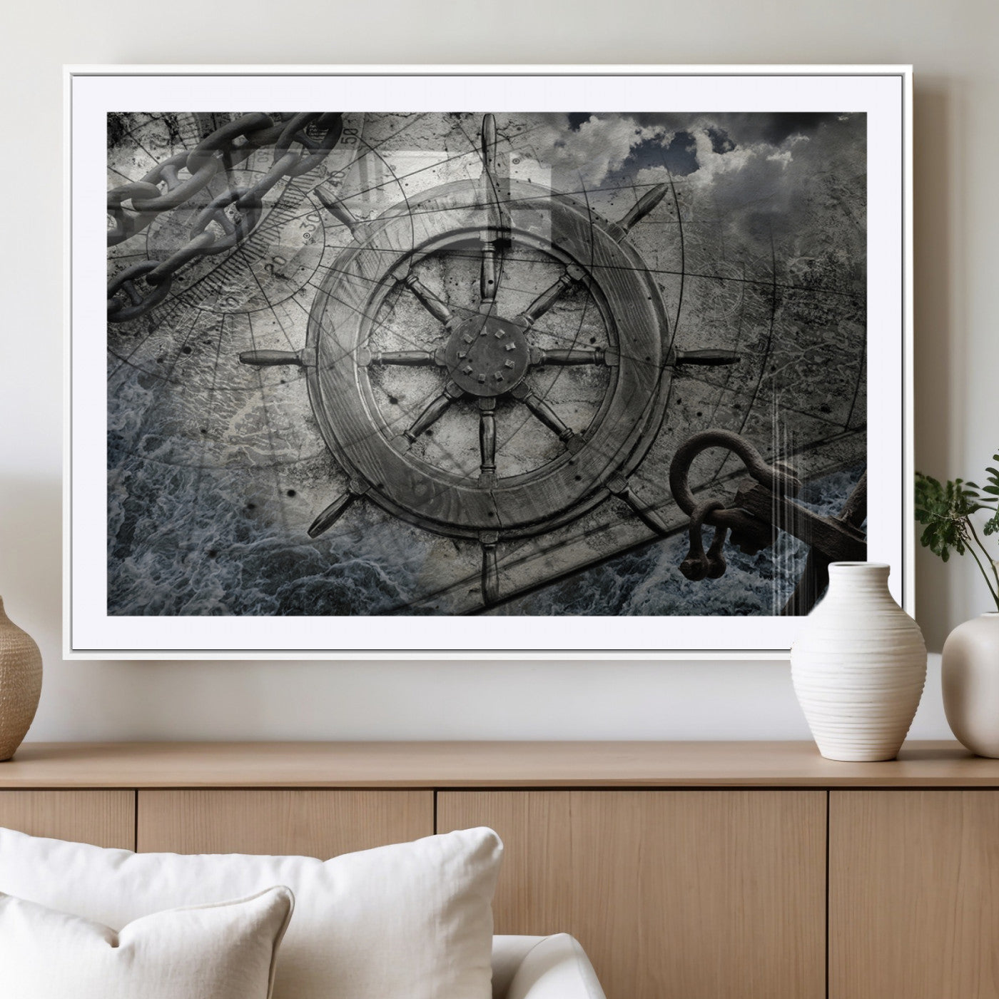 MGC-FP-36x24 - Ship Steering Wheel Vintage Wall Art Canvas Print