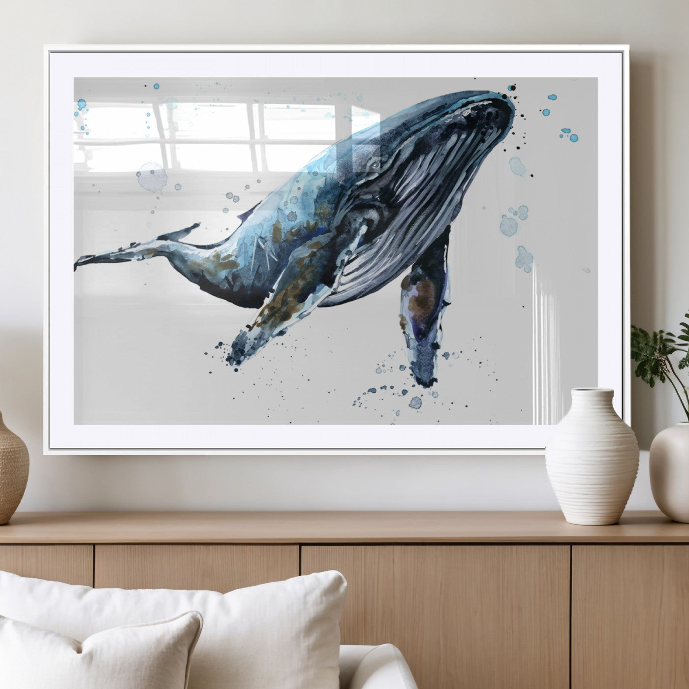 MGC-FP-36x24 - Watercolor Whale Wall Art Canvas Print