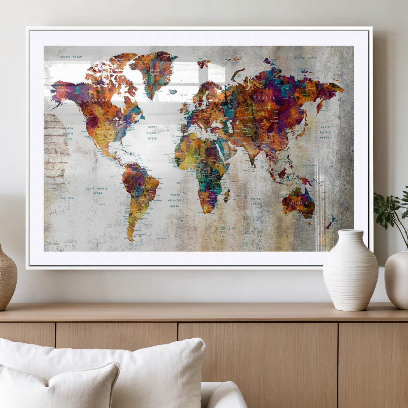 MGC-FP-36x24 - Push Pin World Map Canvas Print – Framed Wall Art for Couples to Track Their Travels – Anniversary