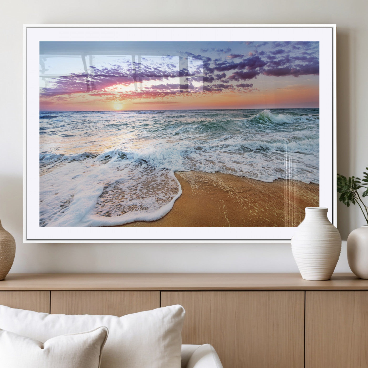 MGC-FP-36x24 - Coastal Sunset Art Beach Canvas Wall Art Print | Ocean Waves Wall Art | Large 3-Panel Seascape for