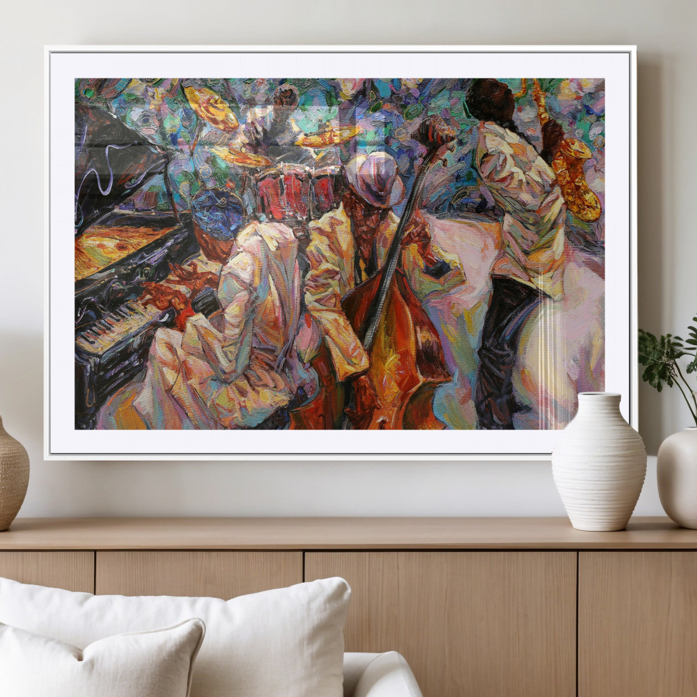 34929-MGV-CV-36X24 - African American Jazz Art Music Abstract Wall Art Painting Canvas Wall Art