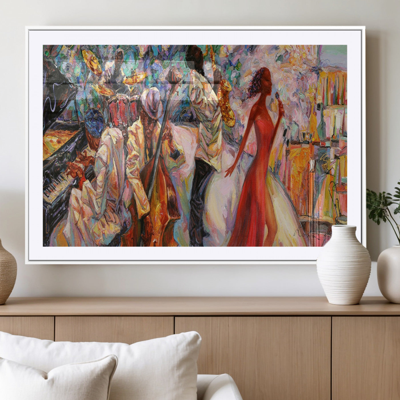 MGC-FP-36x24 - Abstract Afro American Jazz Canvas Wall Art | Music-Inspired Painting for Dining Room, Living Room,