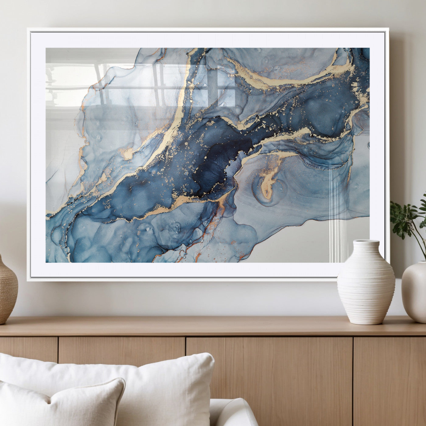 33782-MGV-CV-36X24-Abstract Art Print - Blue Abstract Canvas Wall Art Print Abstract Art Fluid Effect Marble Wall Art