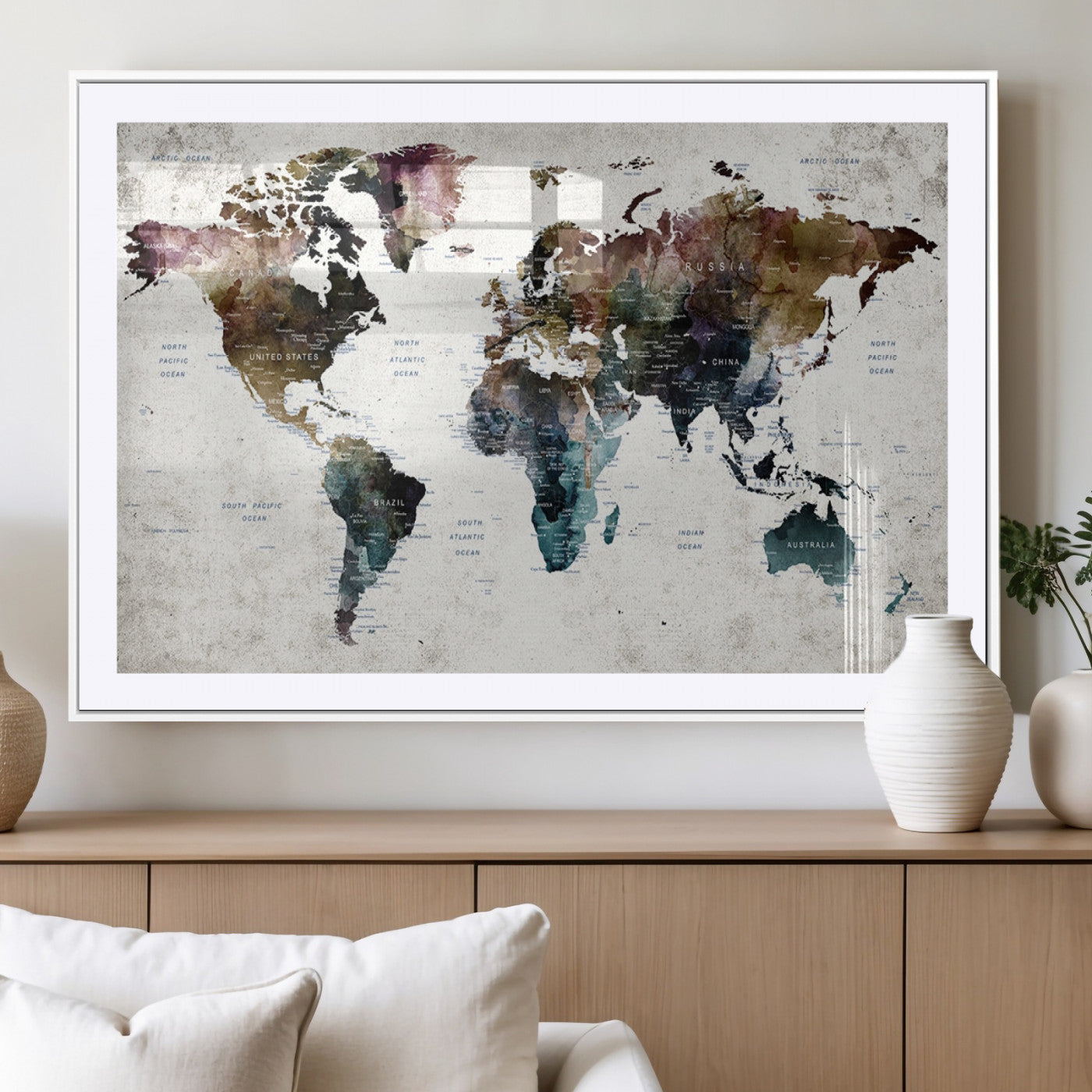 MGC-FP-36x24 - Push Pin World Map Canvas Print – Framed Wall Art for Couples to Track Their Travels – Anniversary