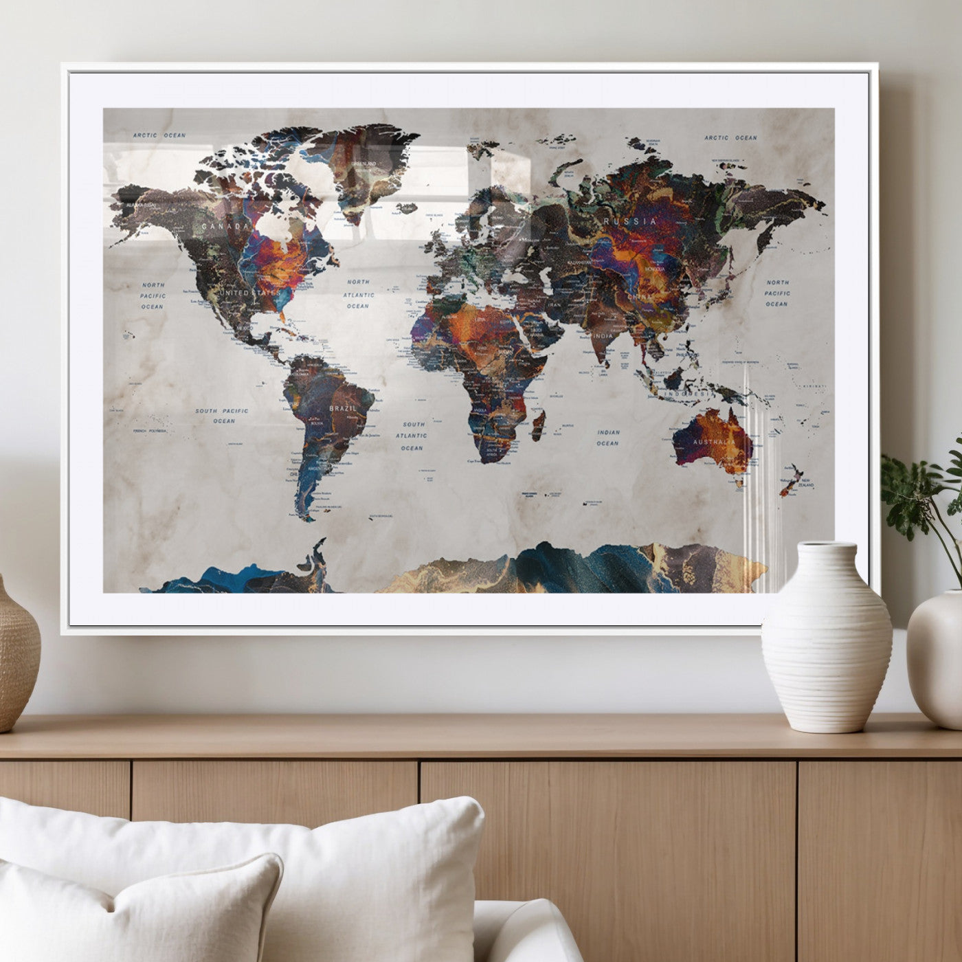 MGC-FP-36x24 - Push Pin World Map Canvas Print – Framed Wall Art for Couples to Track Their Travels – Anniversary