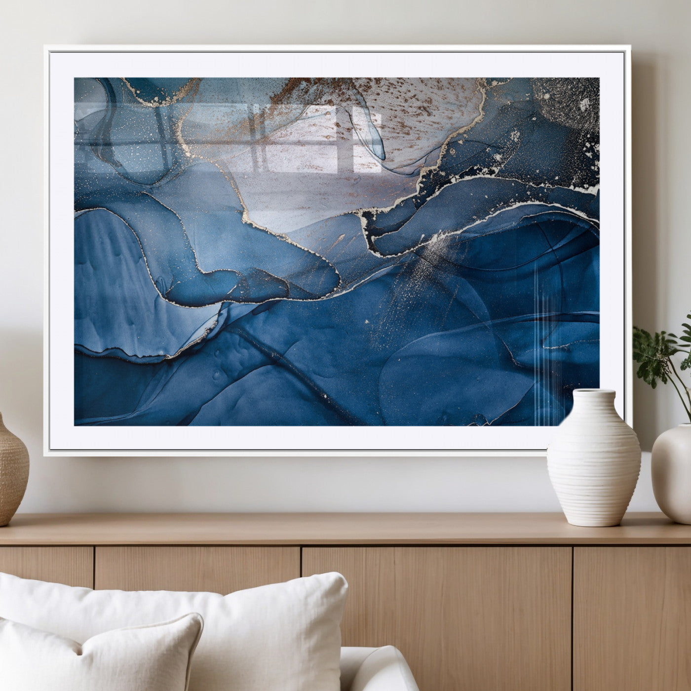27810-MGC-FP-36x24_White-Navy Blue Canvas Art Abstract Print – Elegant Triptych Modern Art Print – Contemporary Decor for Living Room or Office