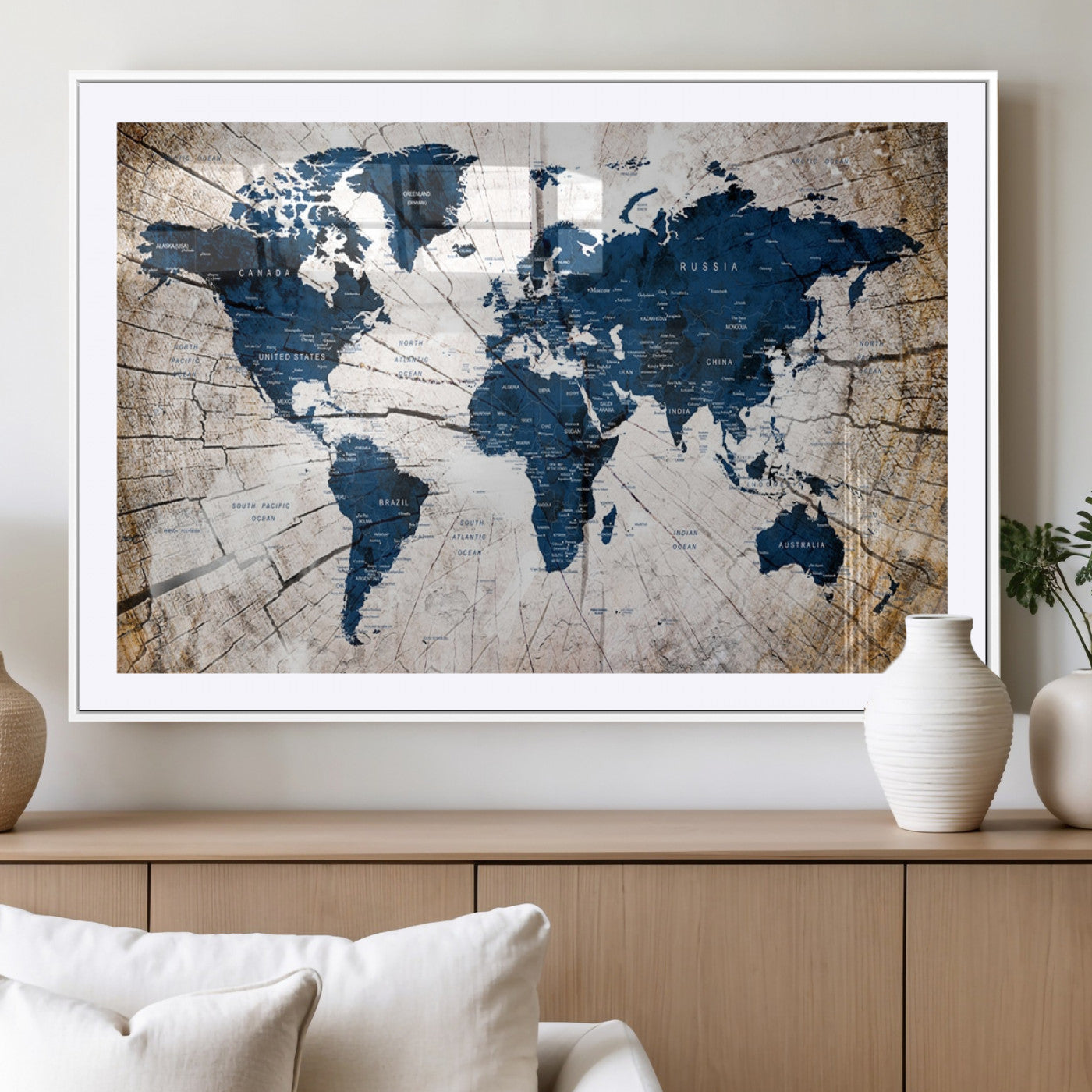 MGC-FP-36x24 - Push Pin World Map Canvas Print – Framed Wall Art for Couples to Track Their Travels – Anniversary