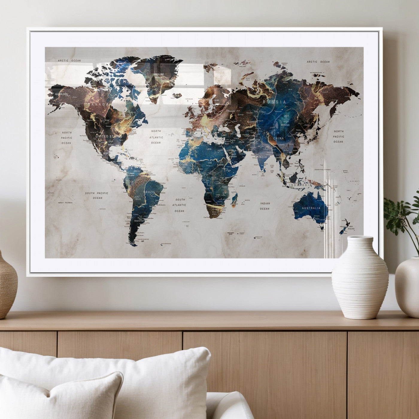 MGC-FP-36x24 - Push Pin World Map Canvas Print – Framed Wall Art for Couples to Track Their Travels – Anniversary