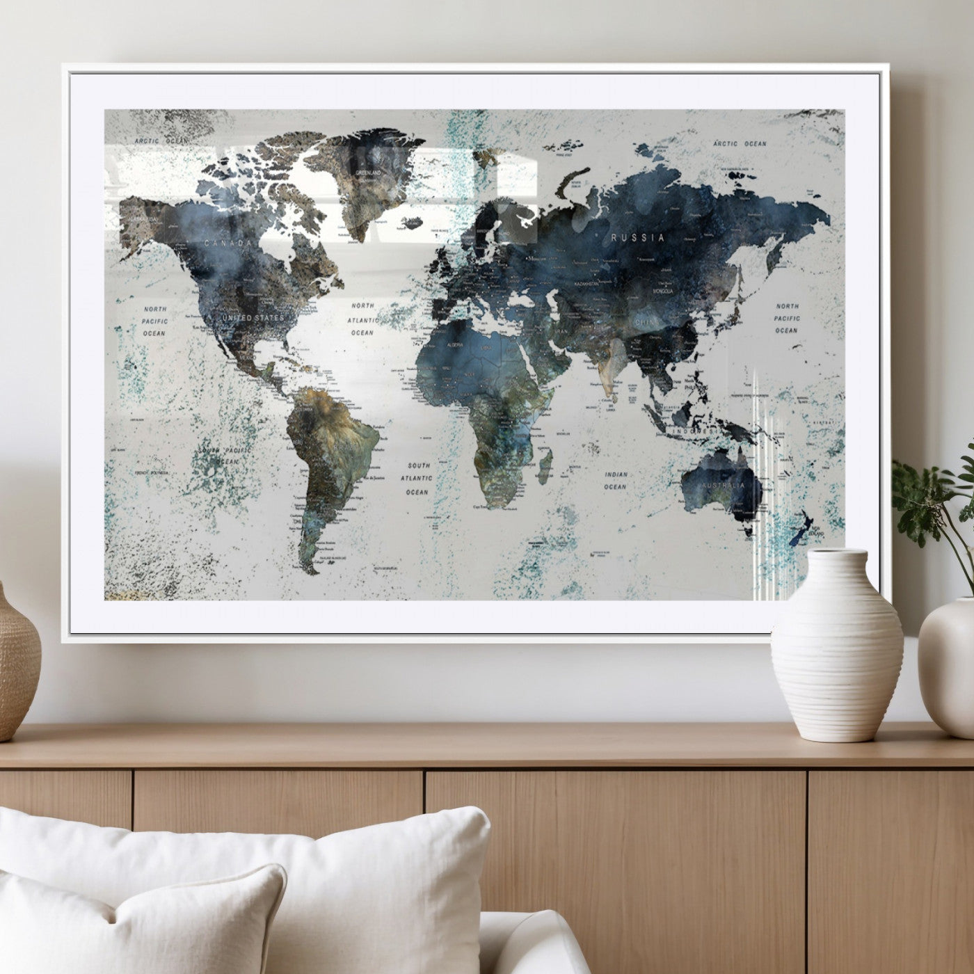 MGC-FP-36x24 - Push Pin World Map Canvas Print – Framed Wall Art for Couples to Track Their Travels – Anniversary