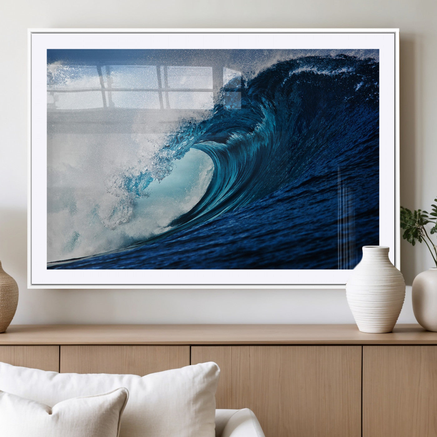 MGC-FP-36x24 - Ocean Wave at Sunset Canvas Art, Large Wall Print of Vibrant Water Waves, Coastal Art for Living
