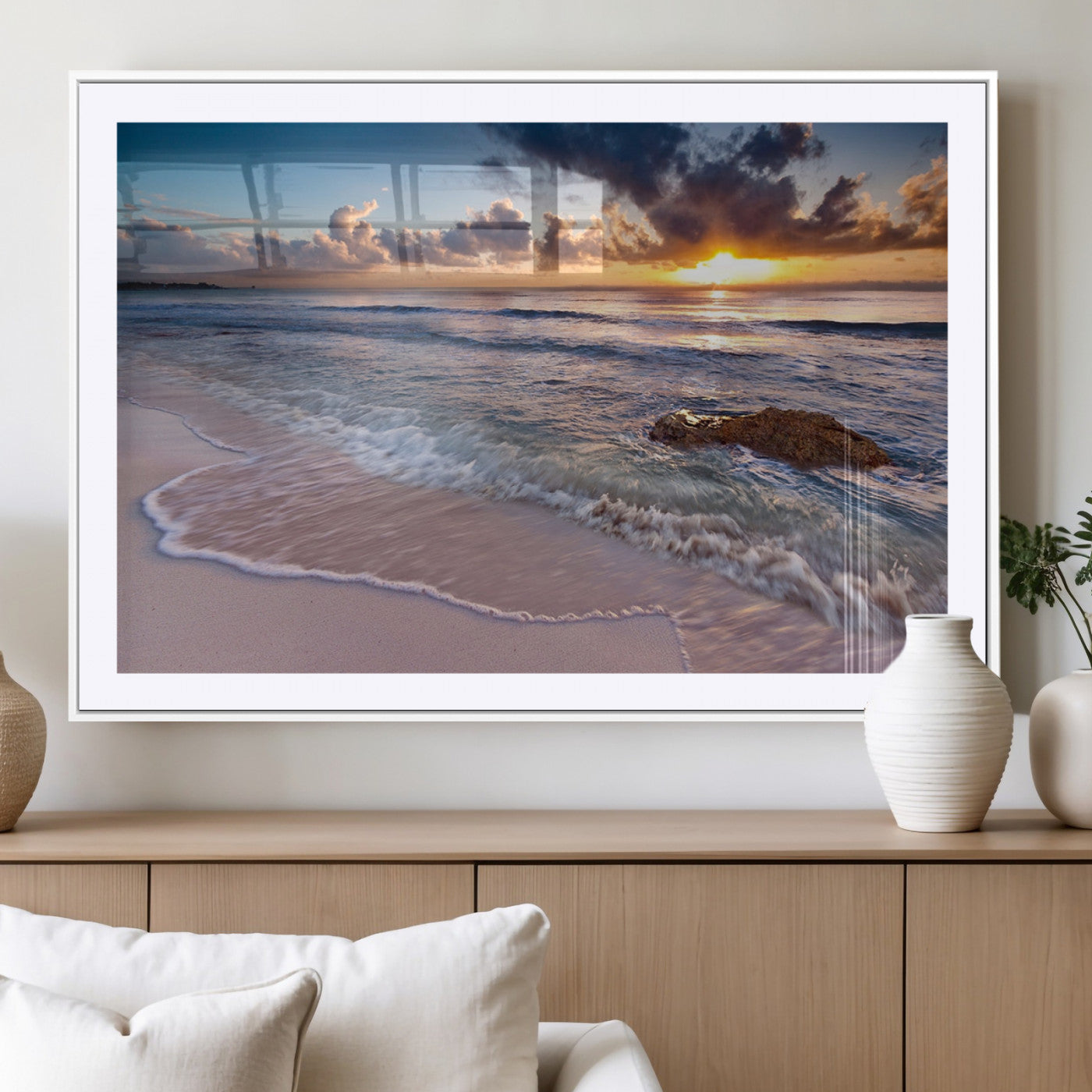 -Sea Ocean Sunset Beach Wall Art Canvas Print