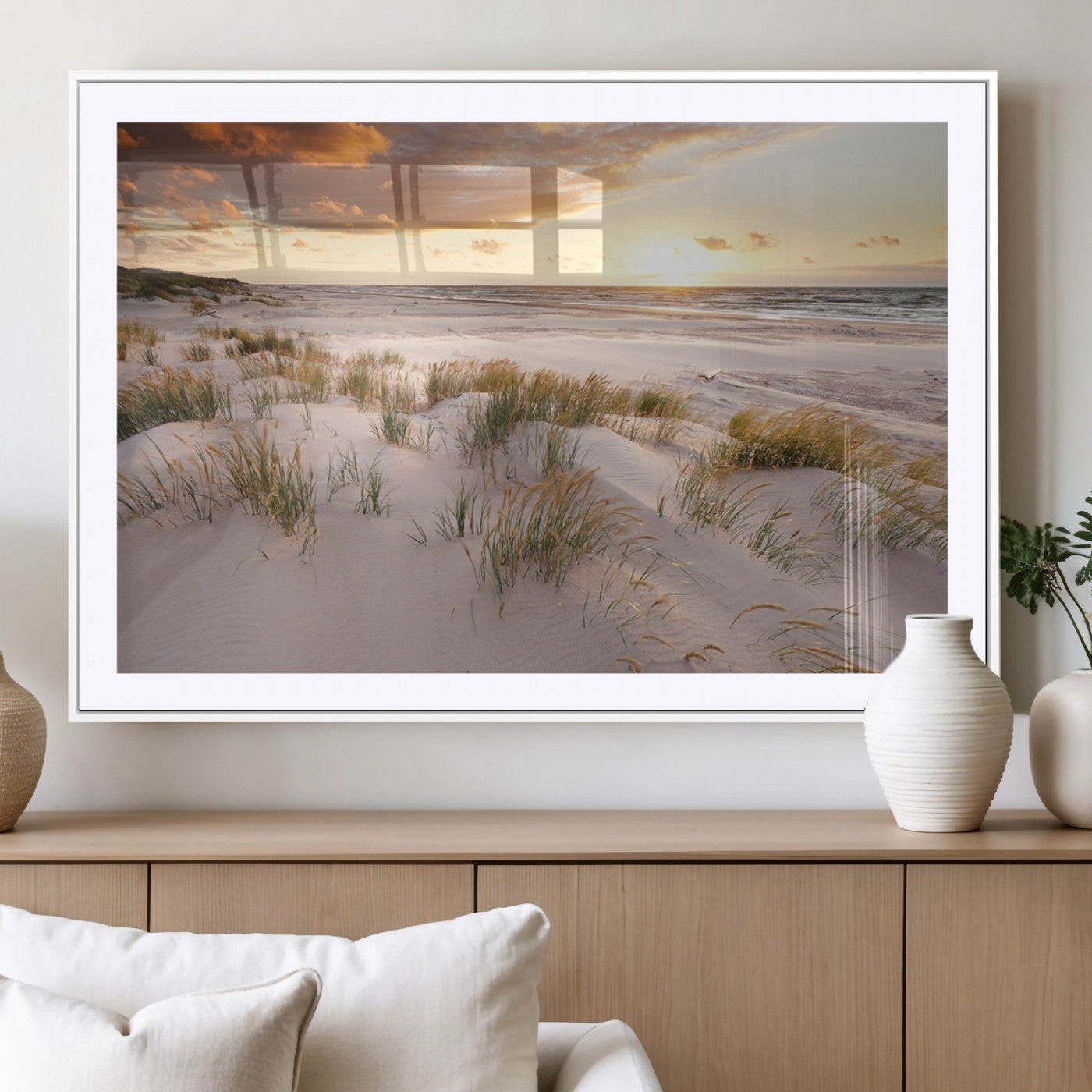 MGC-FP-36x24 - Flight Over Coastal Beach Landscape, Flight Over Coastal Beach Print Canvas Wall Art