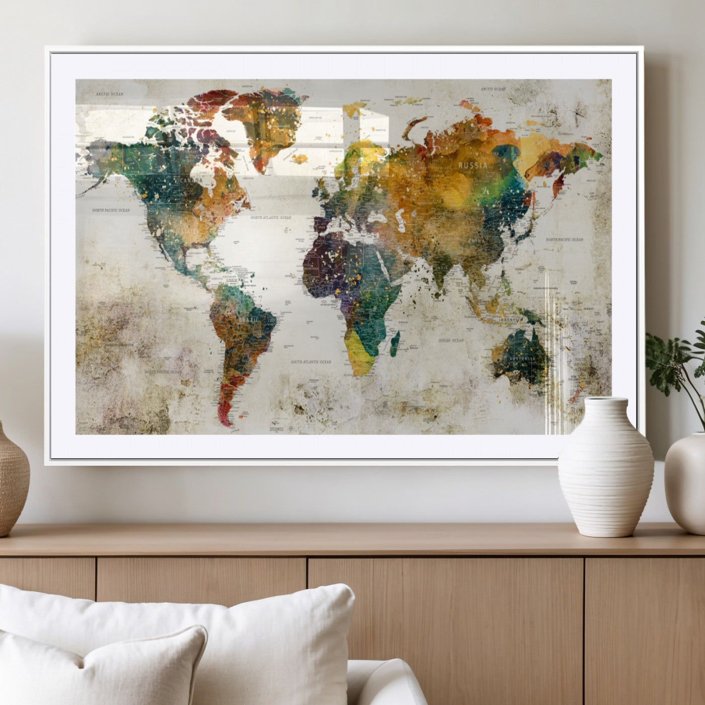 MGC-FP-36x24 - Push Pin World Map Canvas Print – Framed Wall Art for Couples to Track Their Travels – Anniversary