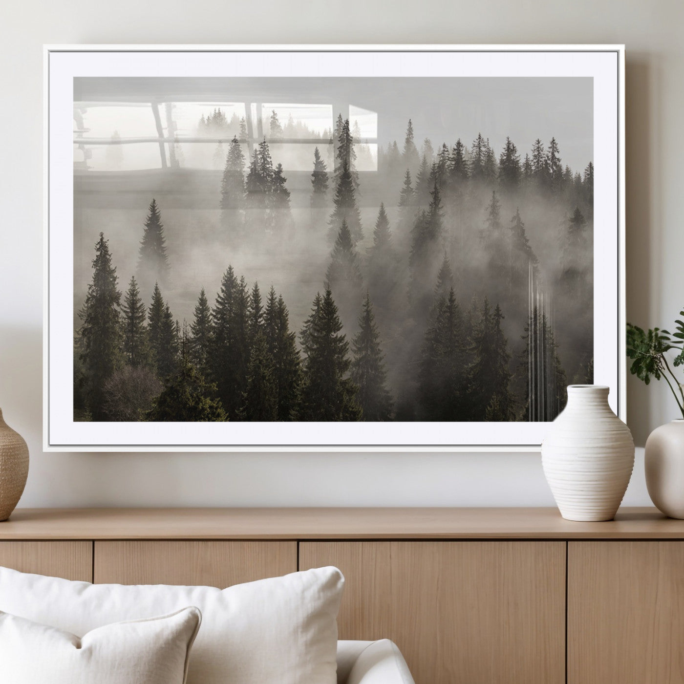 MGC-FP-36x24 - Foggy Mountain Wall Art | 3-Panel Foggy Forest and Mountain Landscape | Large Giclee Print for