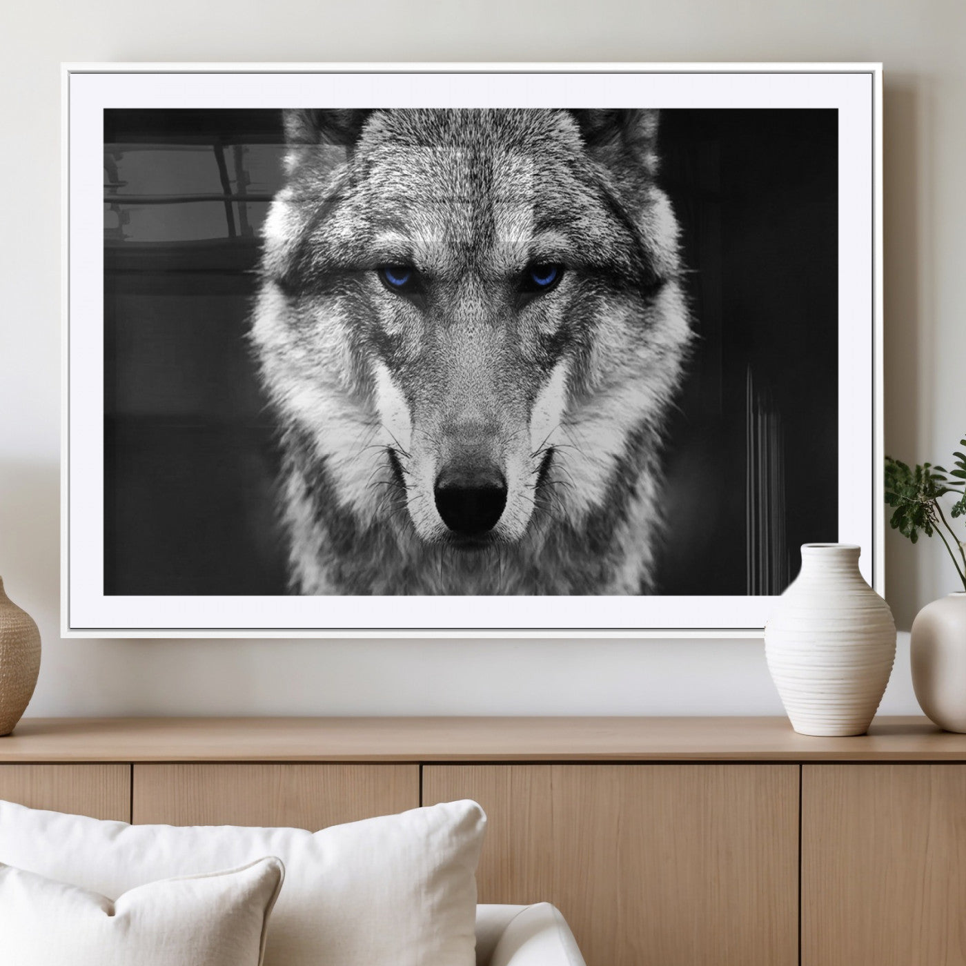 MGC-FP-36x24 - Black and White Wild Wolf Wall Art Canvas Print