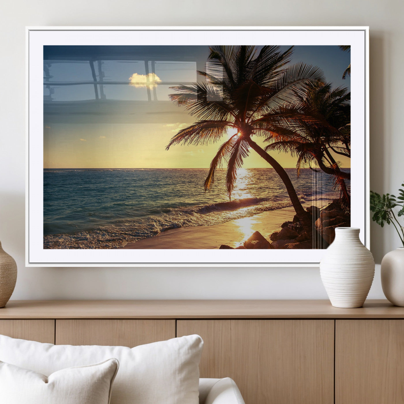 -Sunset Palm Trees Wall Art Canvas Print