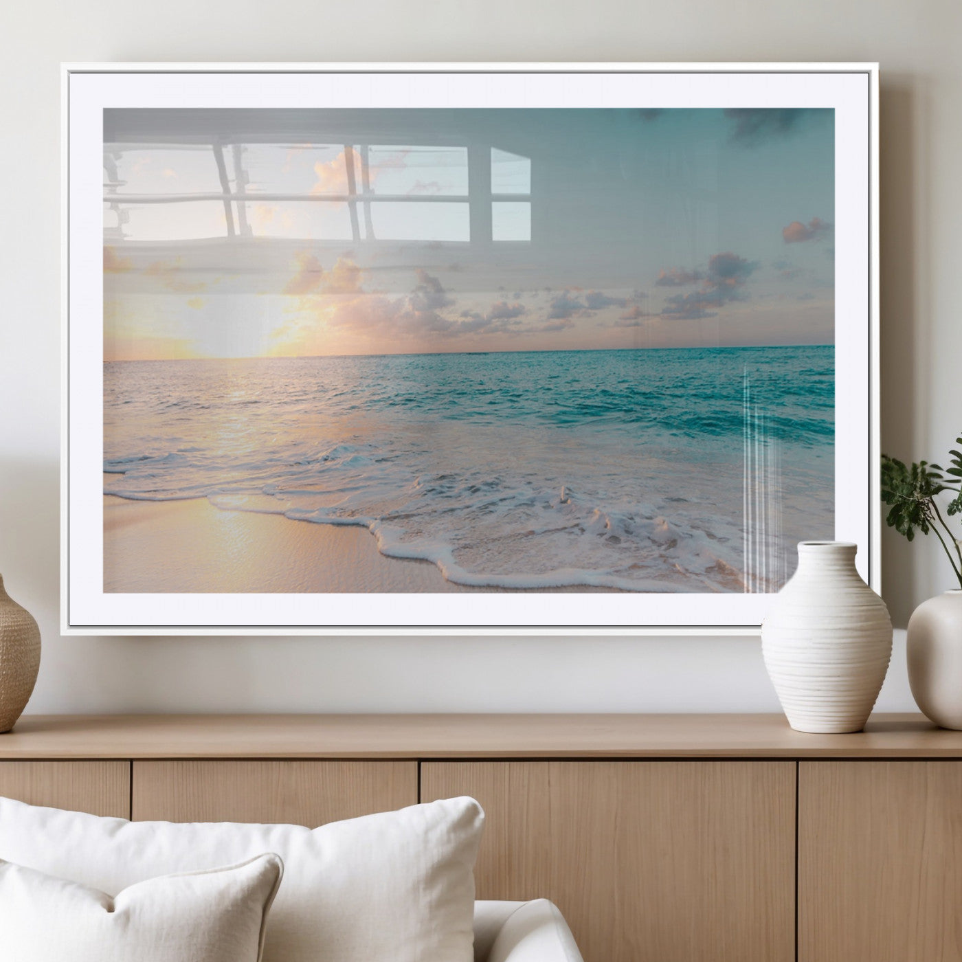 MGC-FP-36x24 - Tranquil Ocean Beach Sunset Canvas Wall Art | 3-Panel Coastal Decor