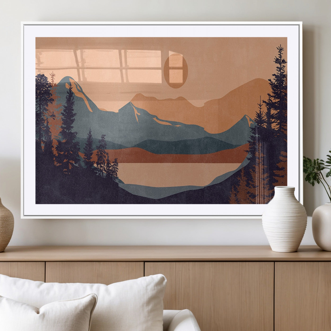 MGC-FP-36x24 - Modern Boho Sunset Canvas Print, Mountain Landscape Triptych – Giclée Canvas Art Print for Living