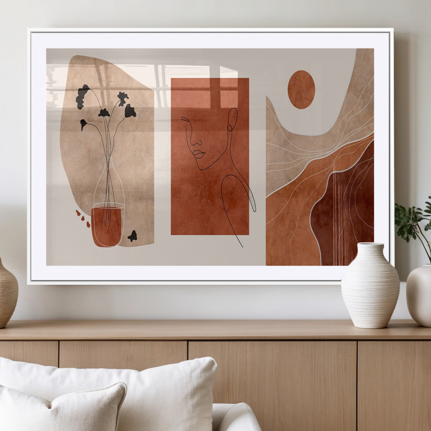 MGC-FP-36x24 - Boho Sunset Mountain Canvas Print, Modern Boho Sunset Mountain Landscape Triptych – Giclée Canvas