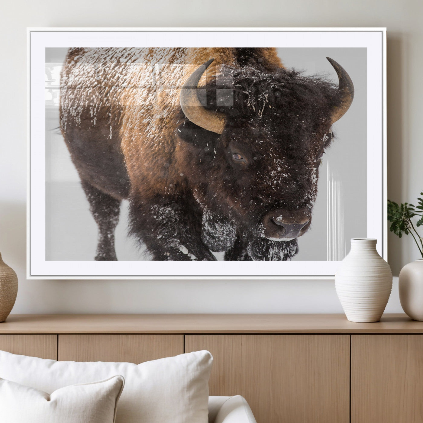 MGC-FP-36x24 - Bison Wall Art Canvas Print For Farmhouse, Wild Animal Wall Art, Framed Wild Bison Wall Art