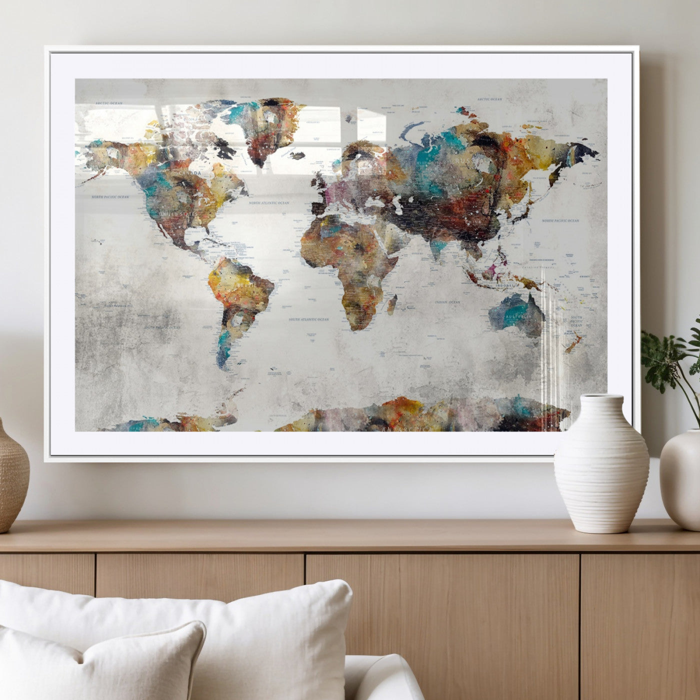 MGC-FP-36x24 - Push Pin World Map Canvas Print – Framed Wall Art for Couples to Track Their Travels – Anniversary