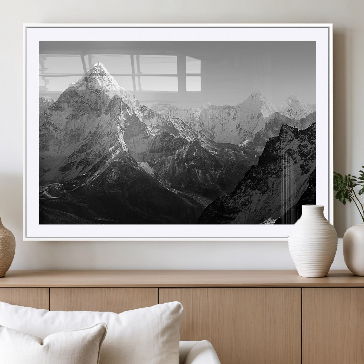 MGC-FP-36x24 - Everest Himalaya Mountain Peaks Black & White Triptych Canvas Art – Mountain Wall Decor, Everest