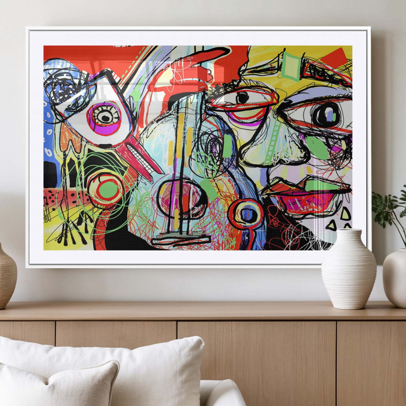 MGC-FP-36x24 - Picasso Style Art Abstract Canvas Wall Art Print , Colorful Abstract Artwork