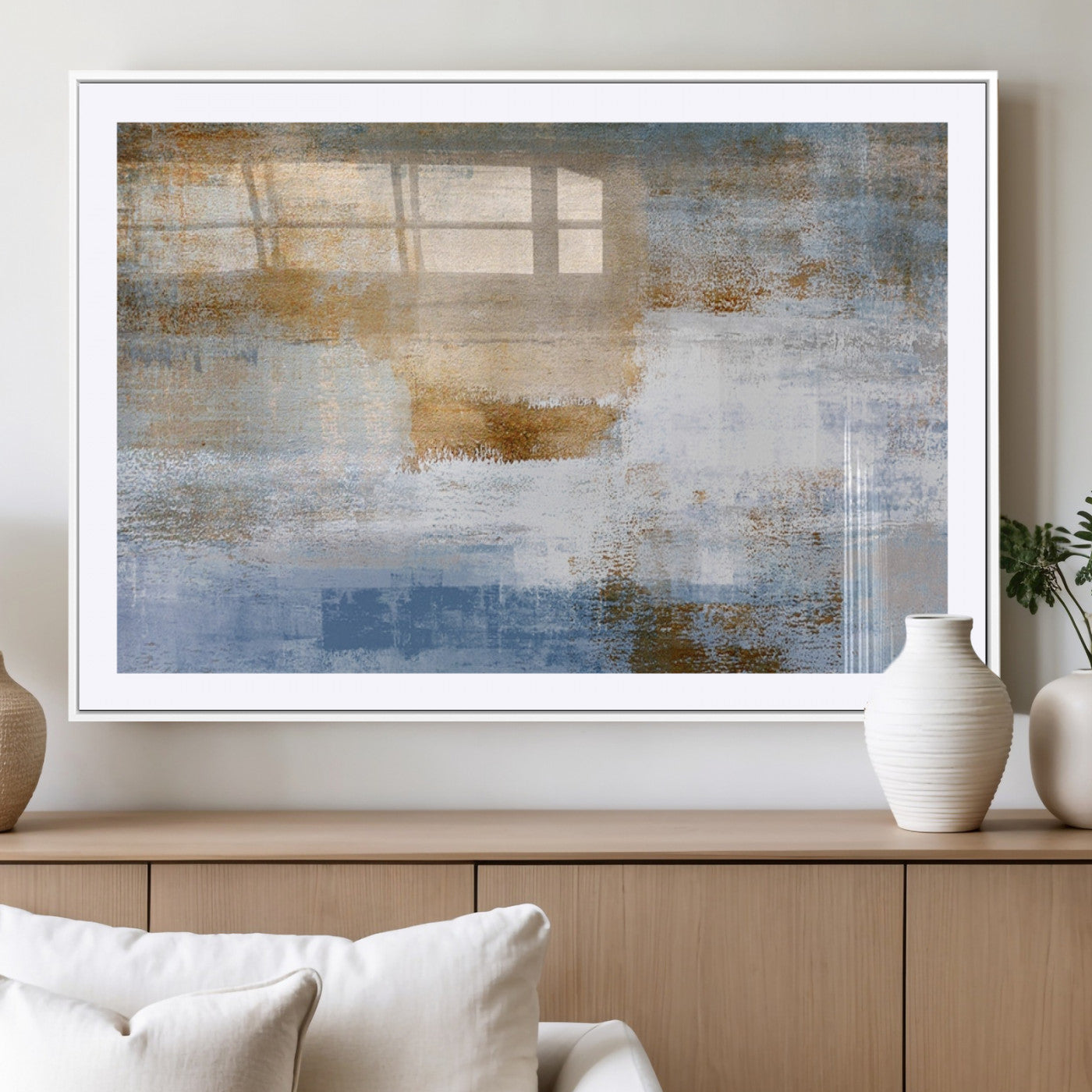 MGC-FP-36x24 - Blue Multi Panel Abstract Wall Art Canvas, Abstract Blue and Gold Canvas Print