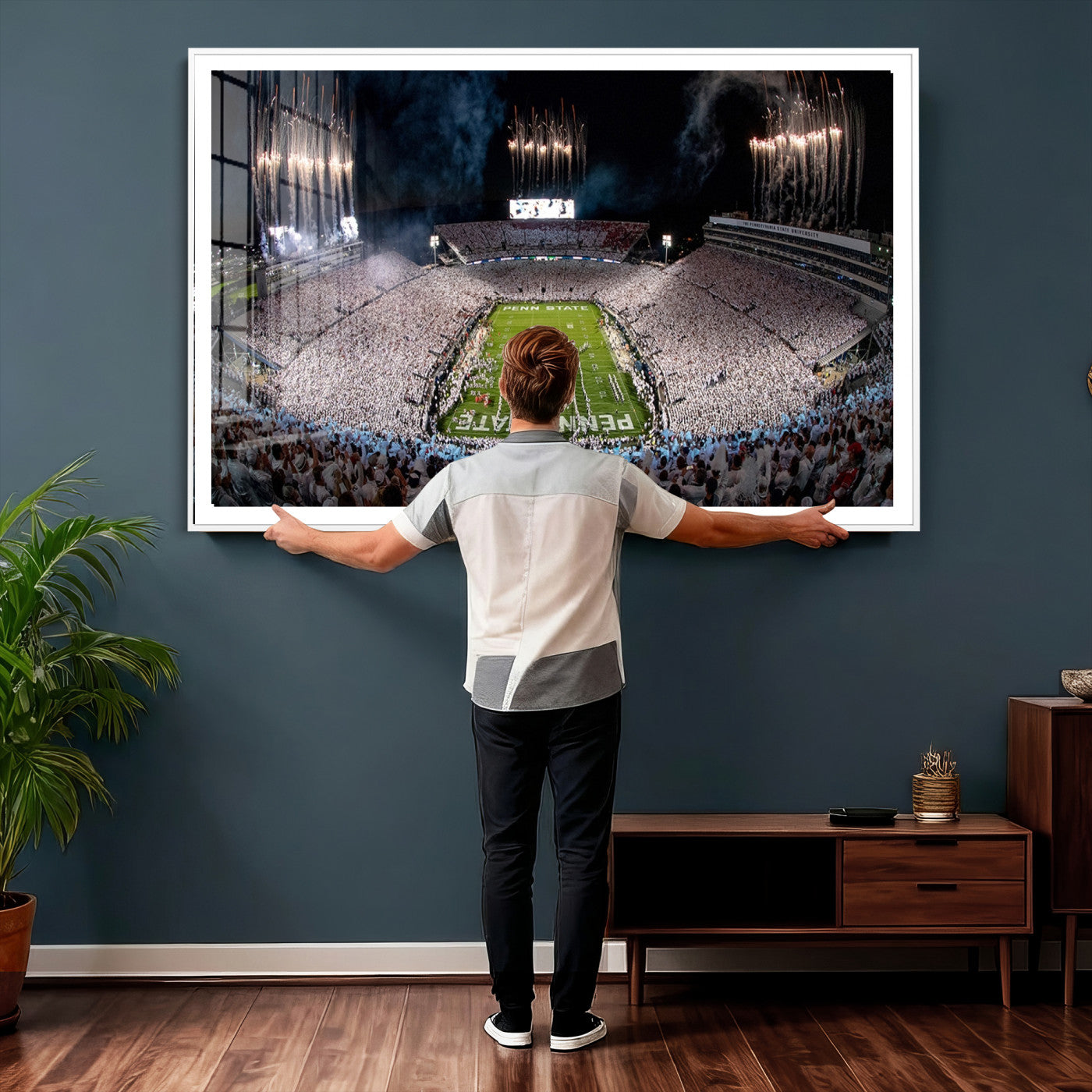 11391-MGV-CV-36X24 - Penn State Football Wall Art Canvas Print – Framed Stadium Game Day Sports Team Spirit Artwork for Home, Office