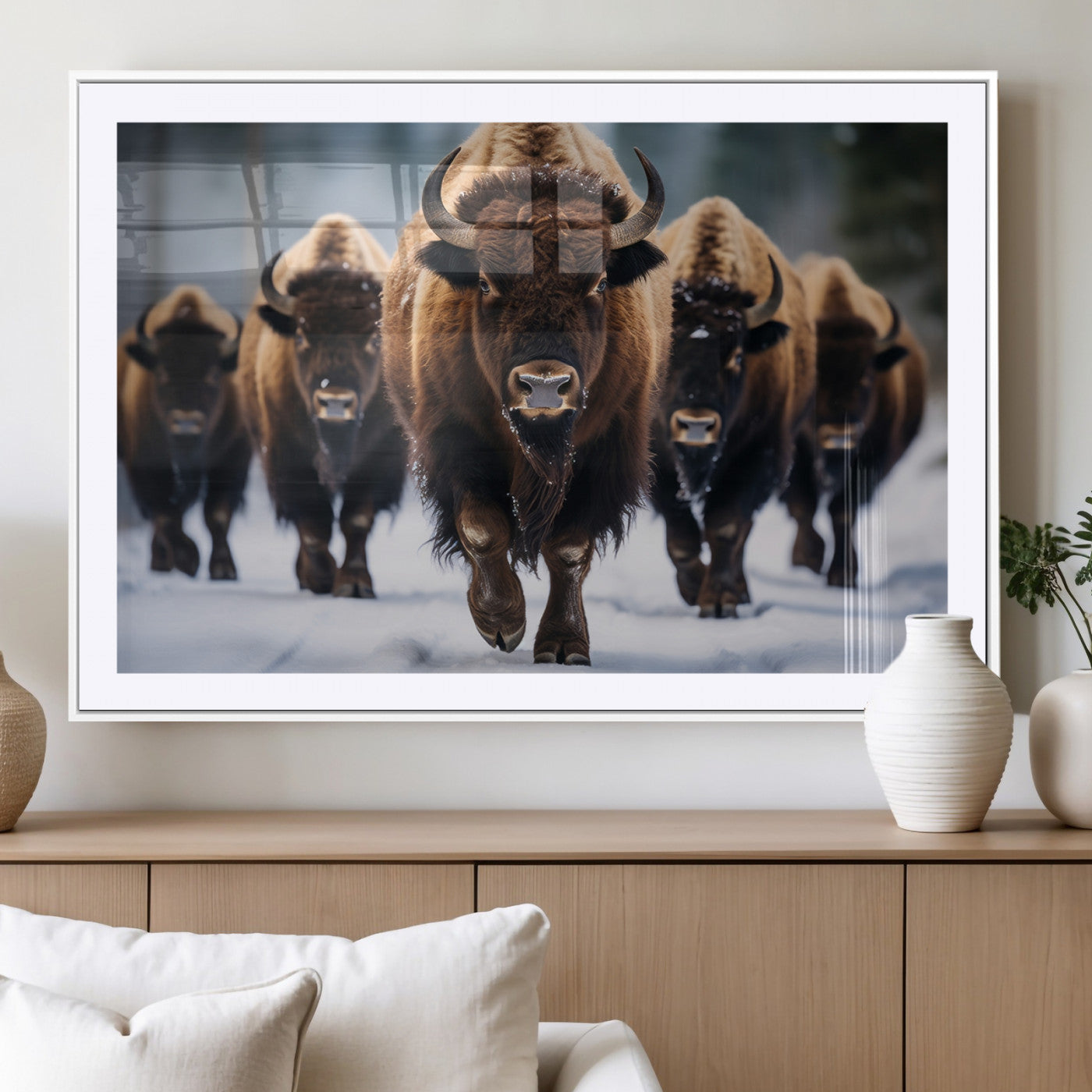 MGC-FP-36x24 - Buffalo Wall Art Canvas Print, American Bison Herd Wall Art Canvas Print - Bison Canvas Print