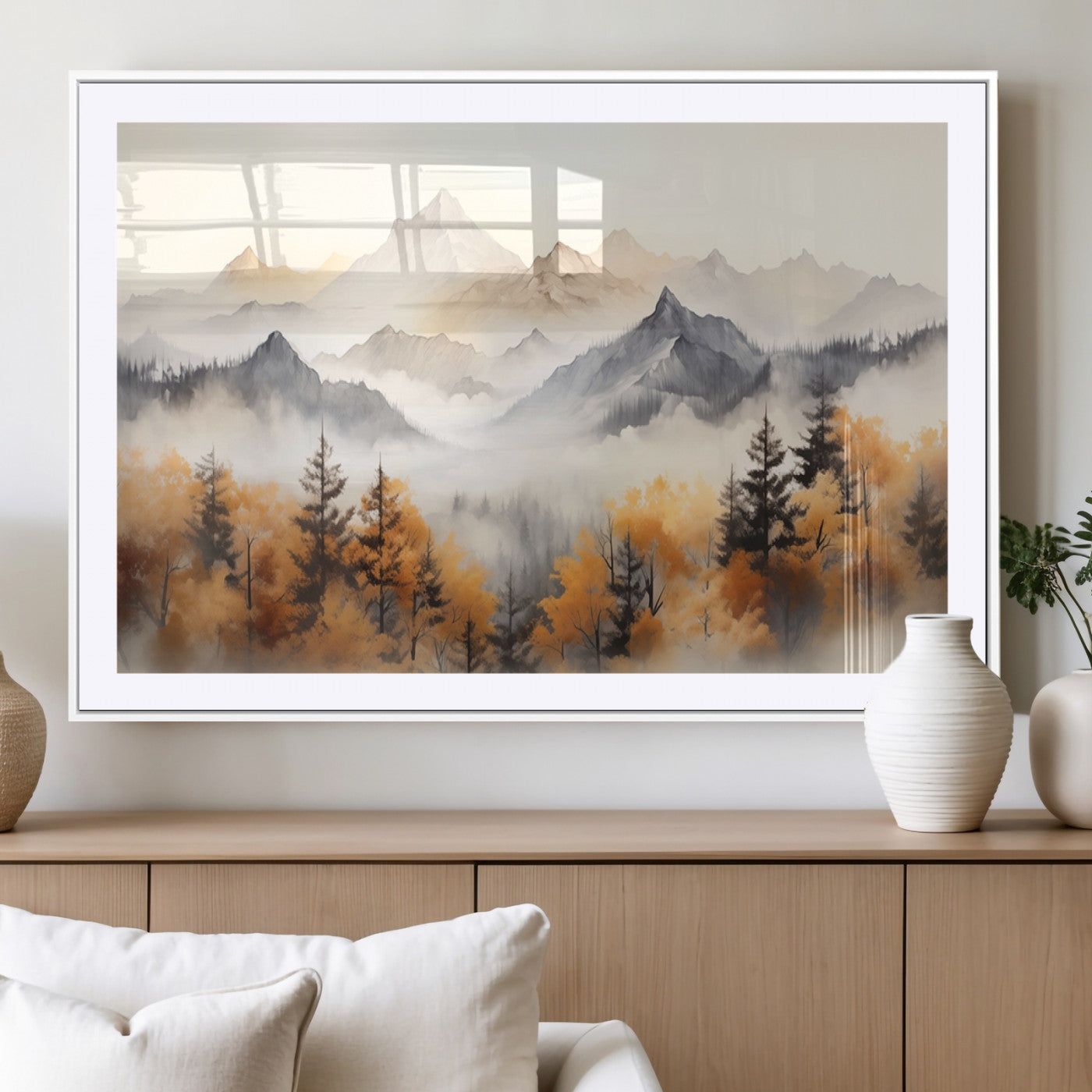 MGC-FP-36x24 - Abstract Mountain Wall Art | Misty Mountain Forest and Mountains Canvas Print for Living Room,