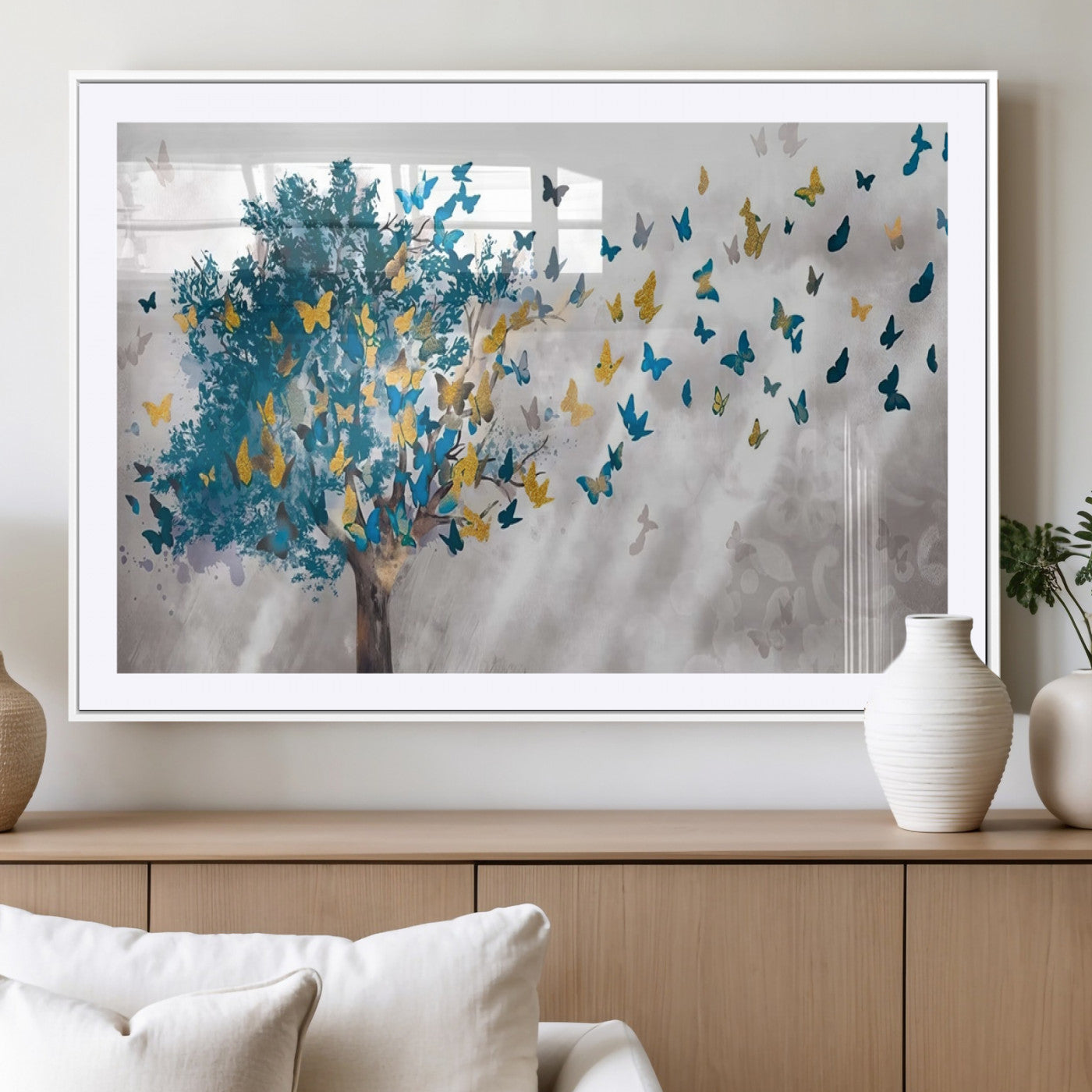 -Tree Butterfly Abstract Tree and Butterfly Wall Art Canvas Print