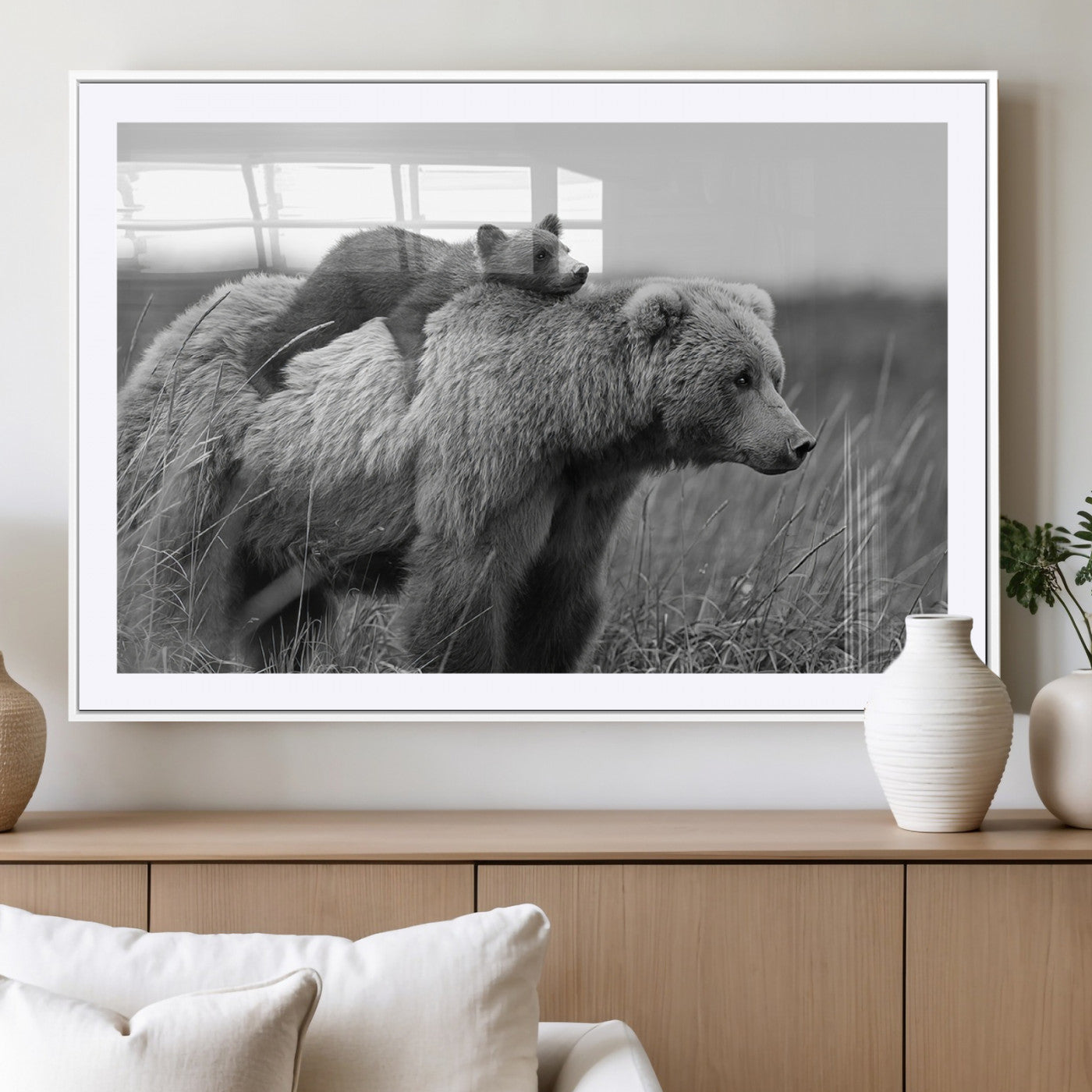 -Bear and Cub Wall Art Canvas | 399 Bear Cub Wildlife-Inspired Animal Art for Living Room or Office |