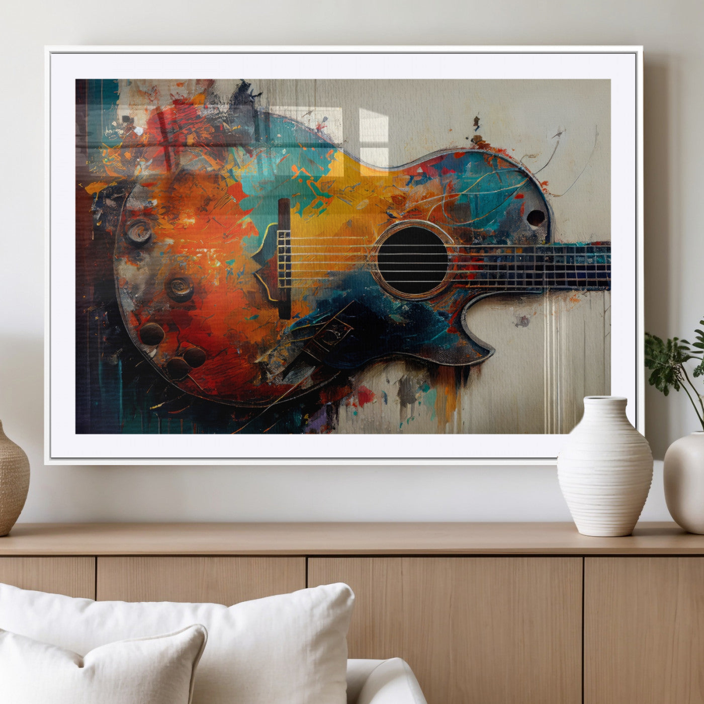 MGC-FP-36x24 - Abstract Guitar Wall Art Canvas | Vibrant Music-Inspired Art for Living Room or Studio | Colorful