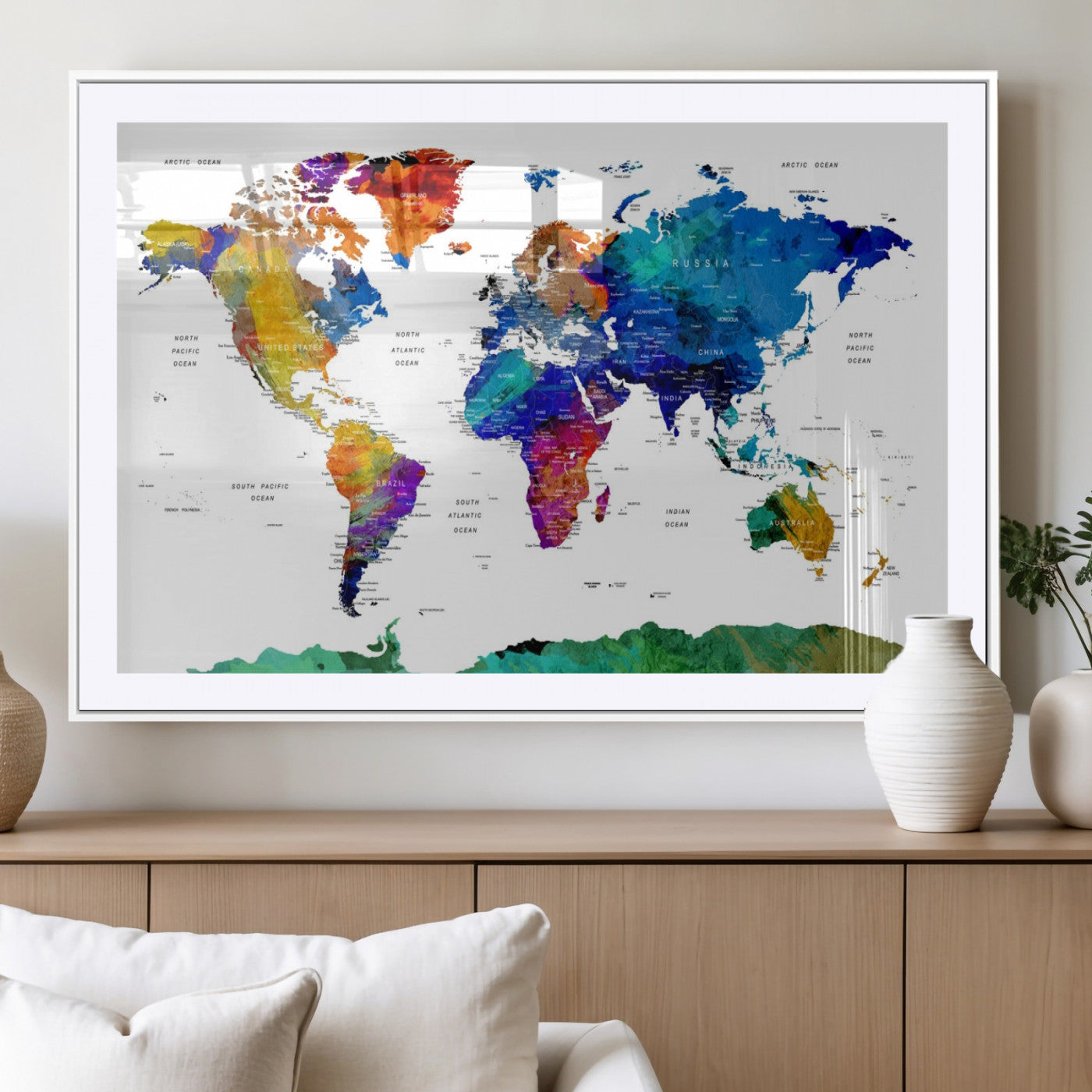 -Push Pin World Map Canvas Print – Framed Wall Art for Couples to Track Their Travels – Anniversary