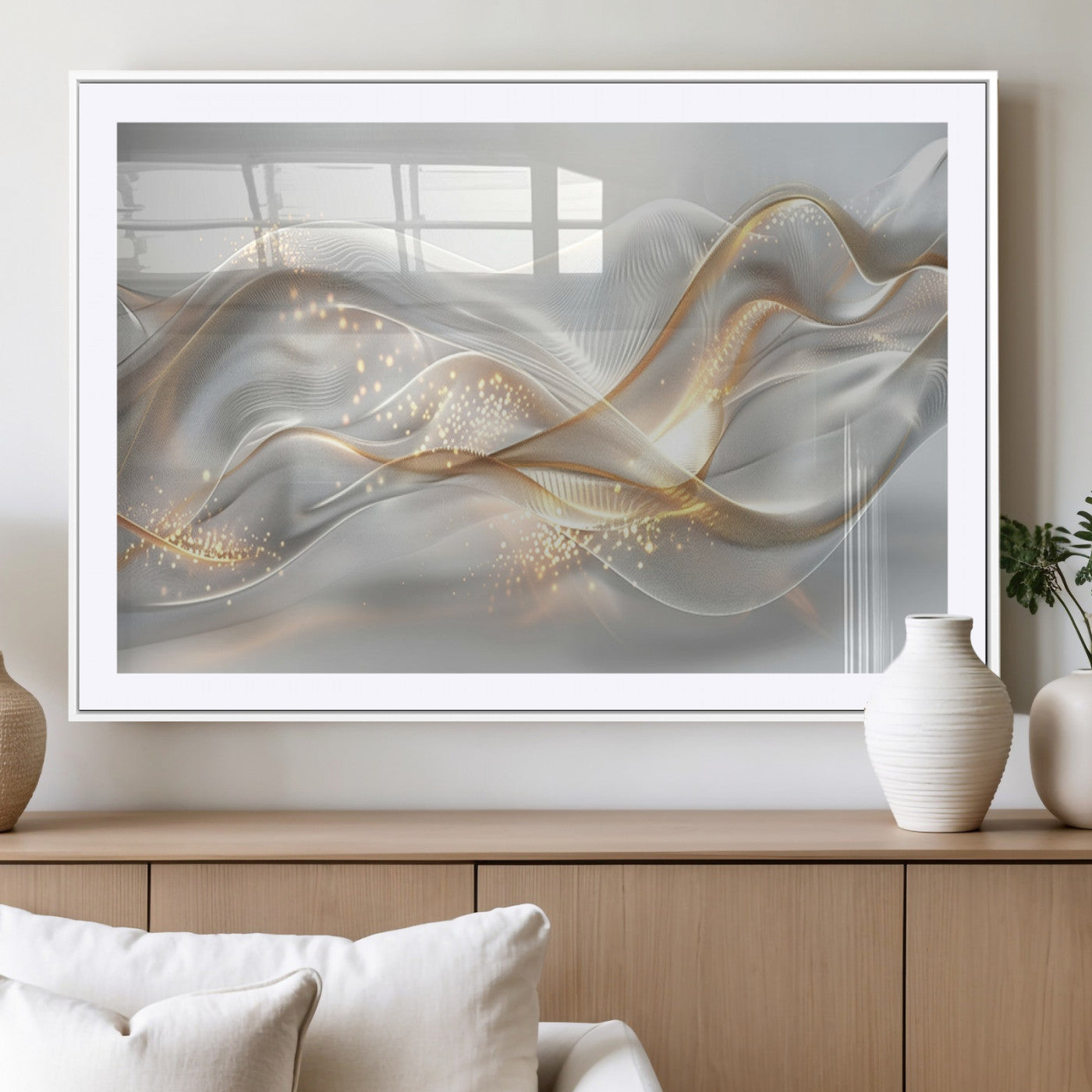 -Abstract art Grey and Gold Lines Wall Art