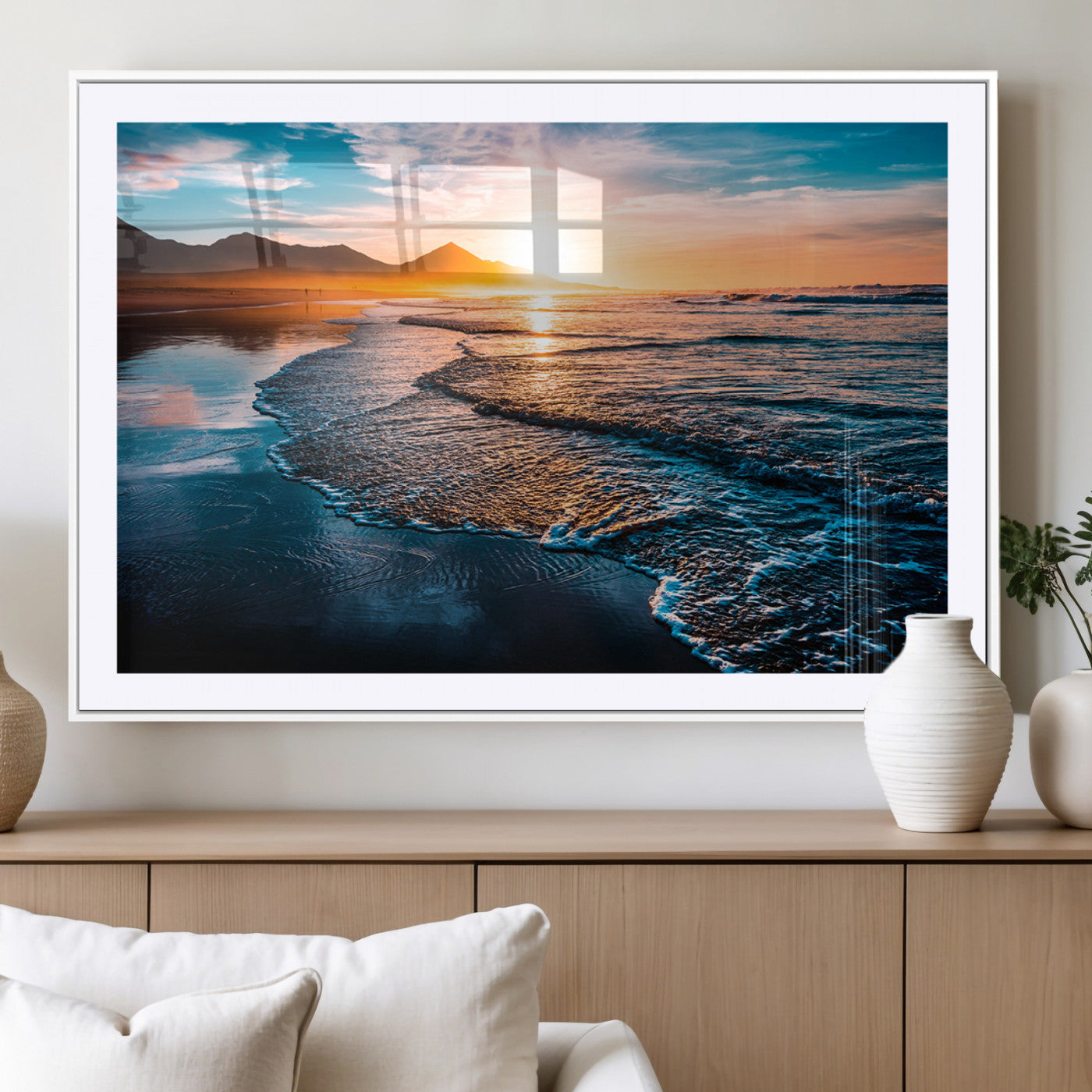 MGC-FP-36x24 - Beach Ocean Sunset on the Sea Wall Art Canvas, Beach Ocean Sunset Canvas Print