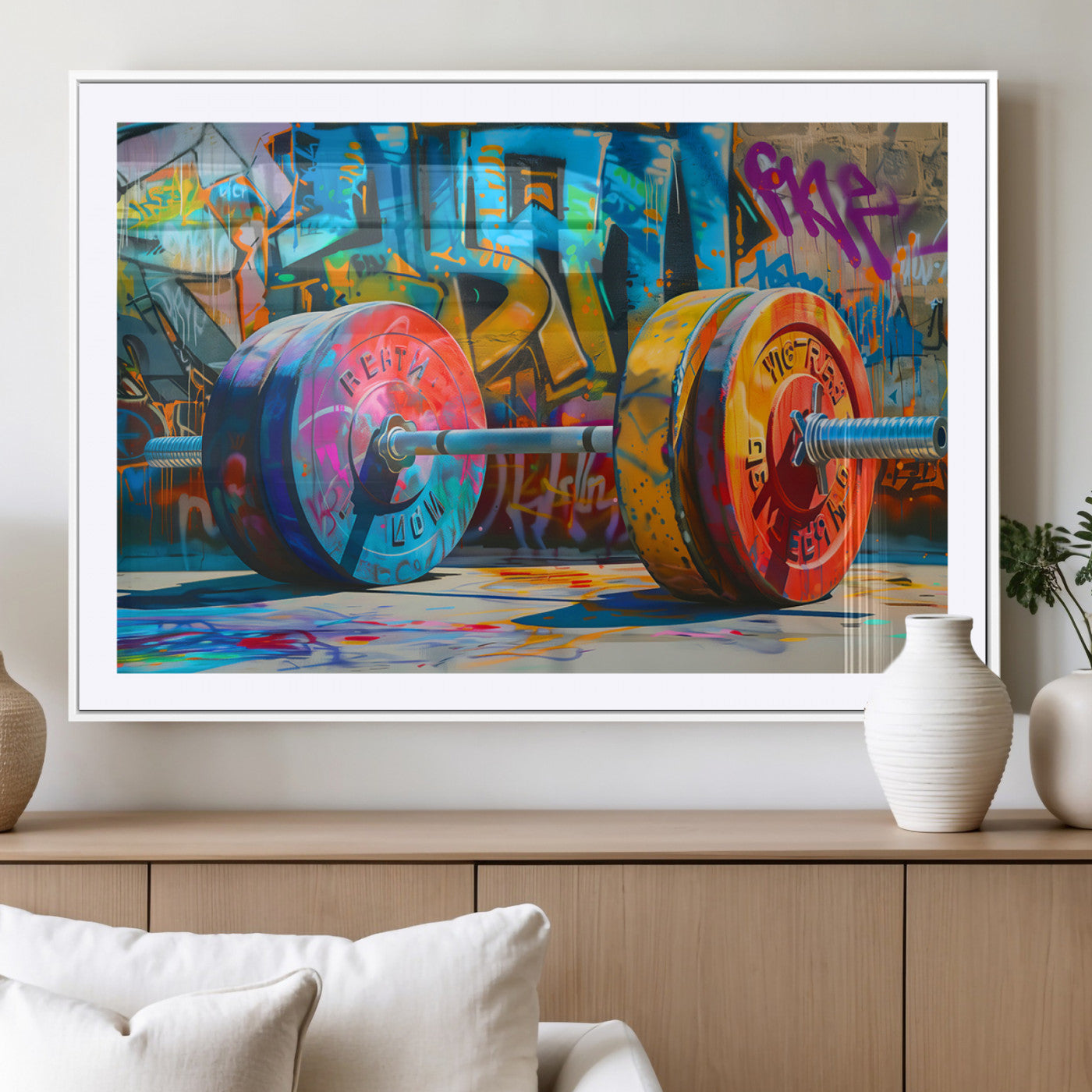 MGC-FP-36x24 - Fitness Gym Barbell Graffiti Wall Art Canvas Print
