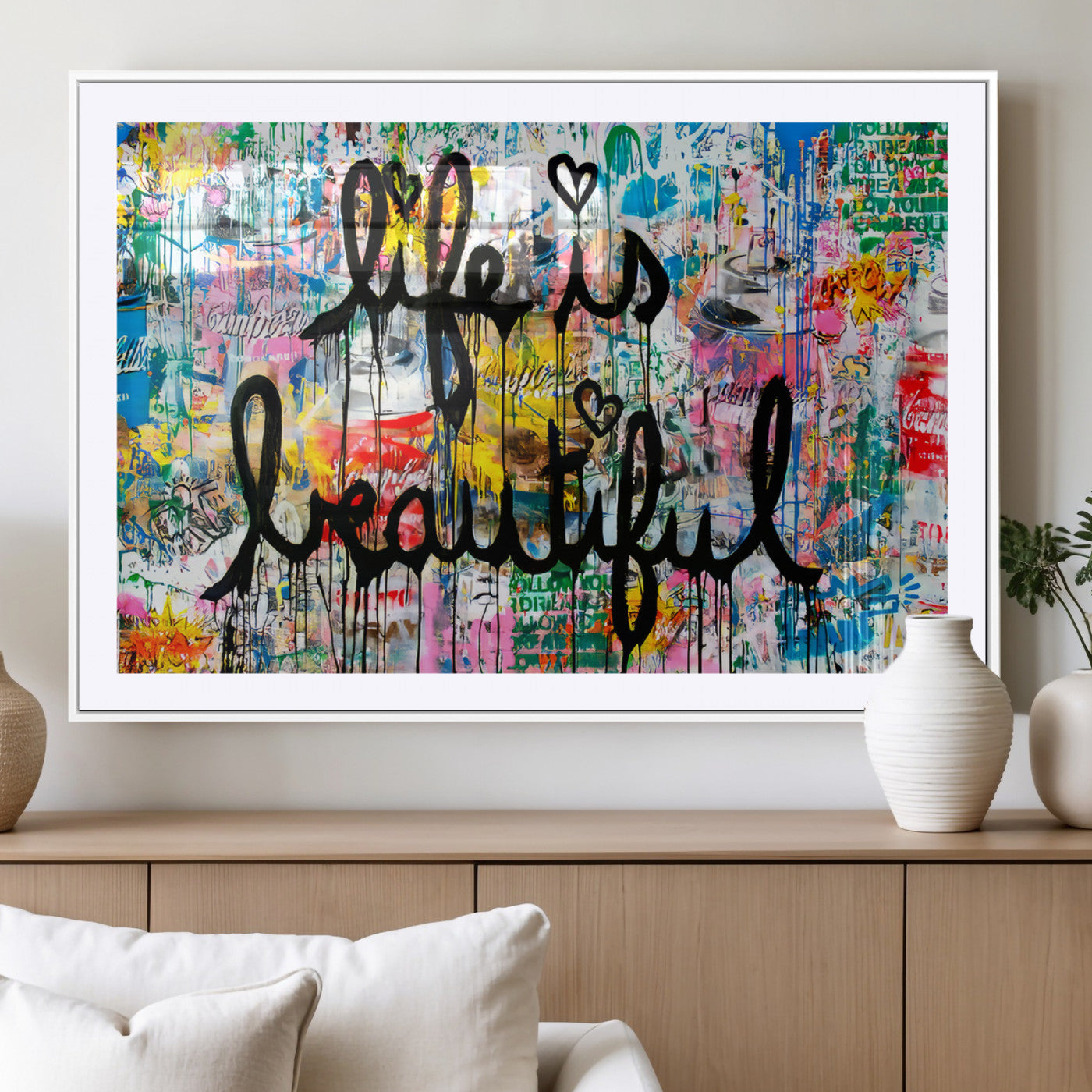 MGC-FP-36x24 - Life Beautiful Art Print - Banksy Graffiti Wall Art Canvas Print | Graffiti Wall Art Canvas Print